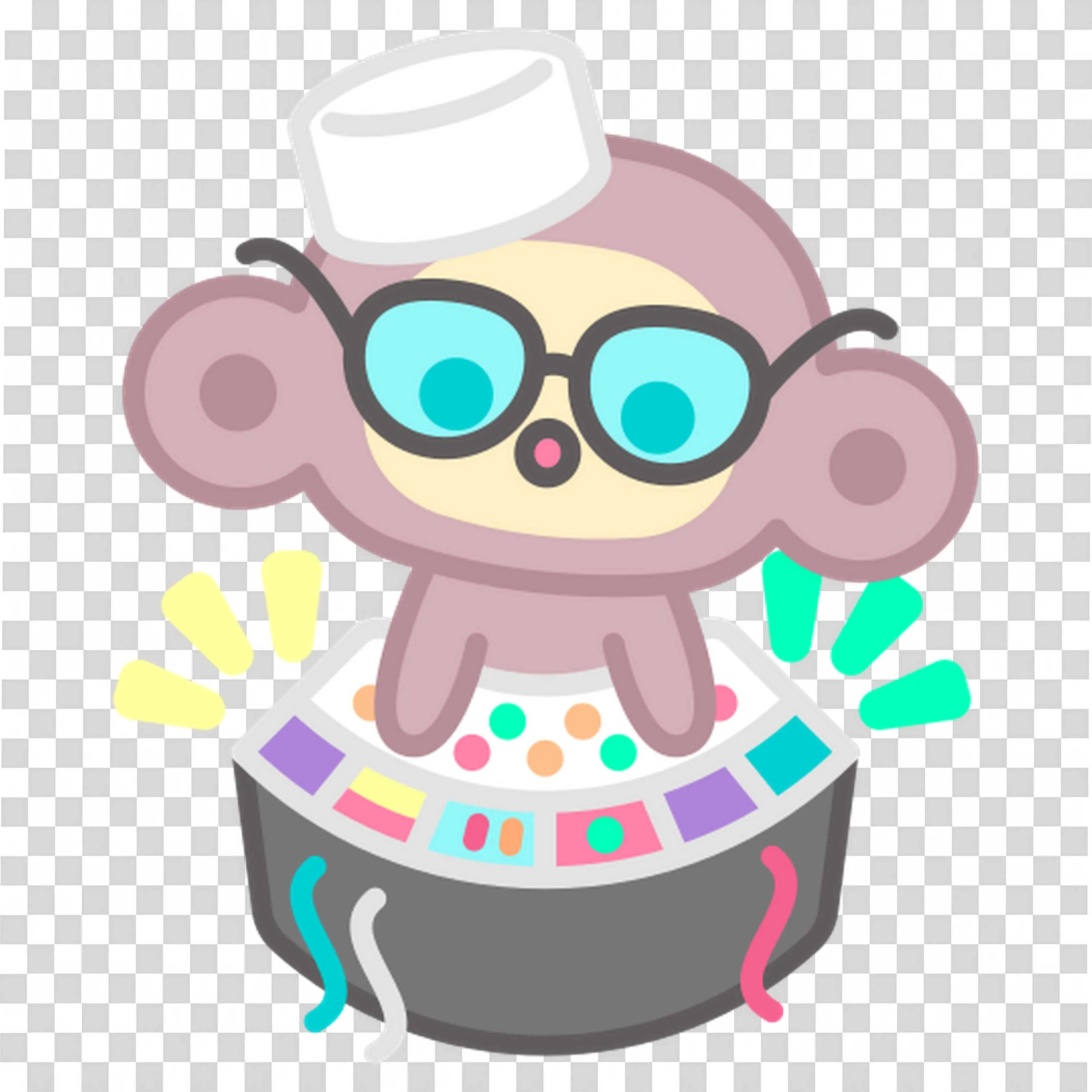 Cute Cartoon Monkey with Hat Playing Music Free PNG Image
