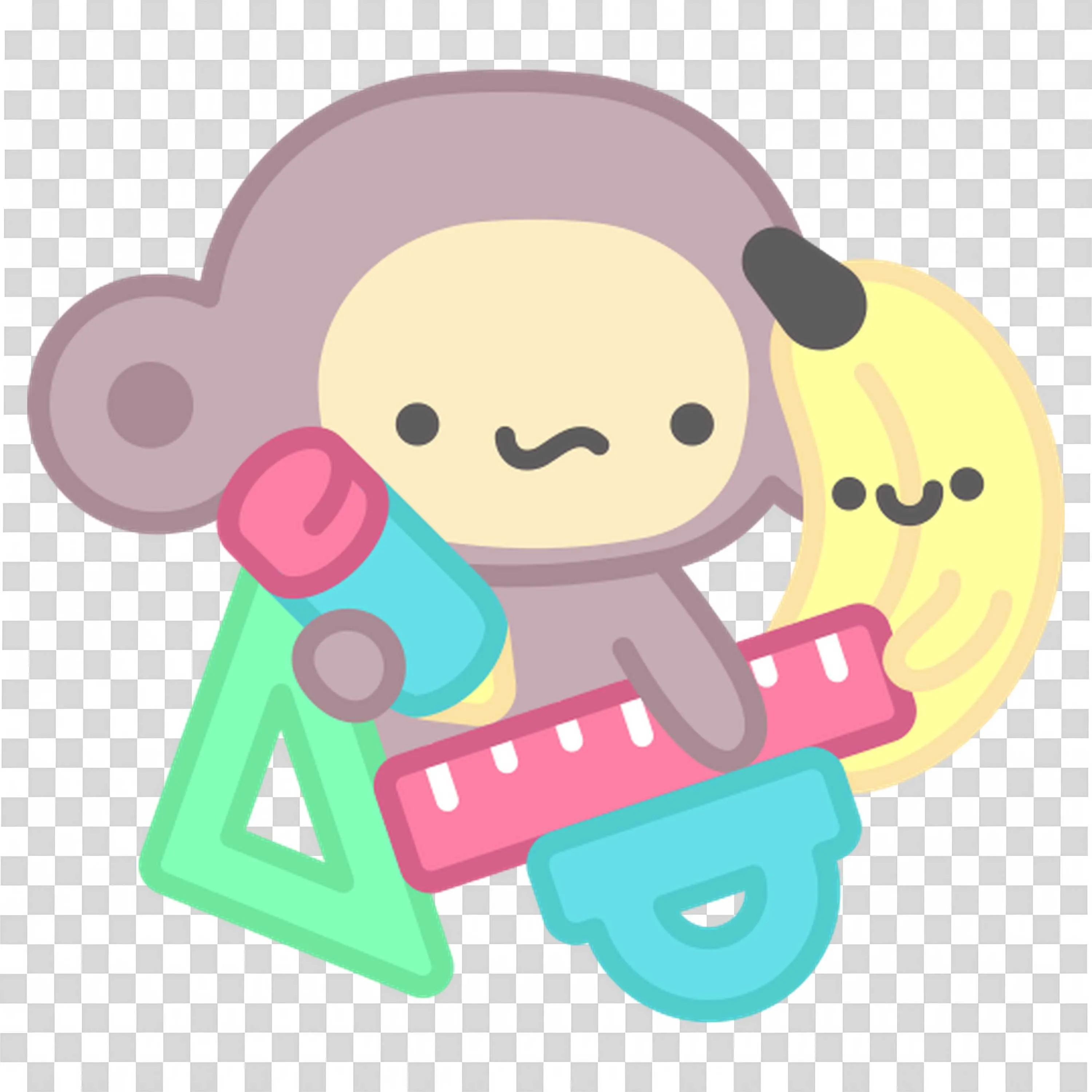 Cute Cartoon Monkey with School Supplies and Happy Banana