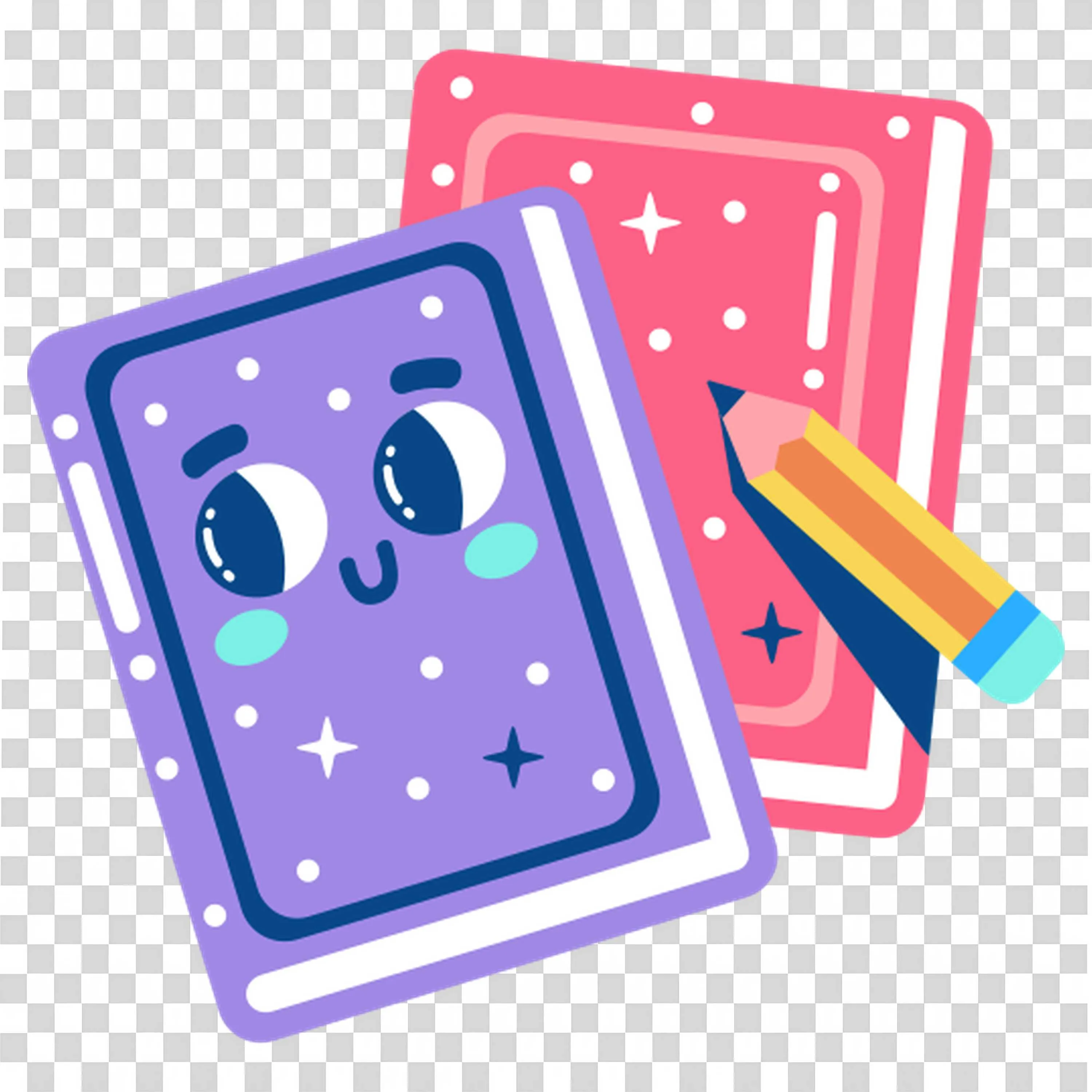 Cute Cartoon Notebooks with Pencil Illustration for Kids