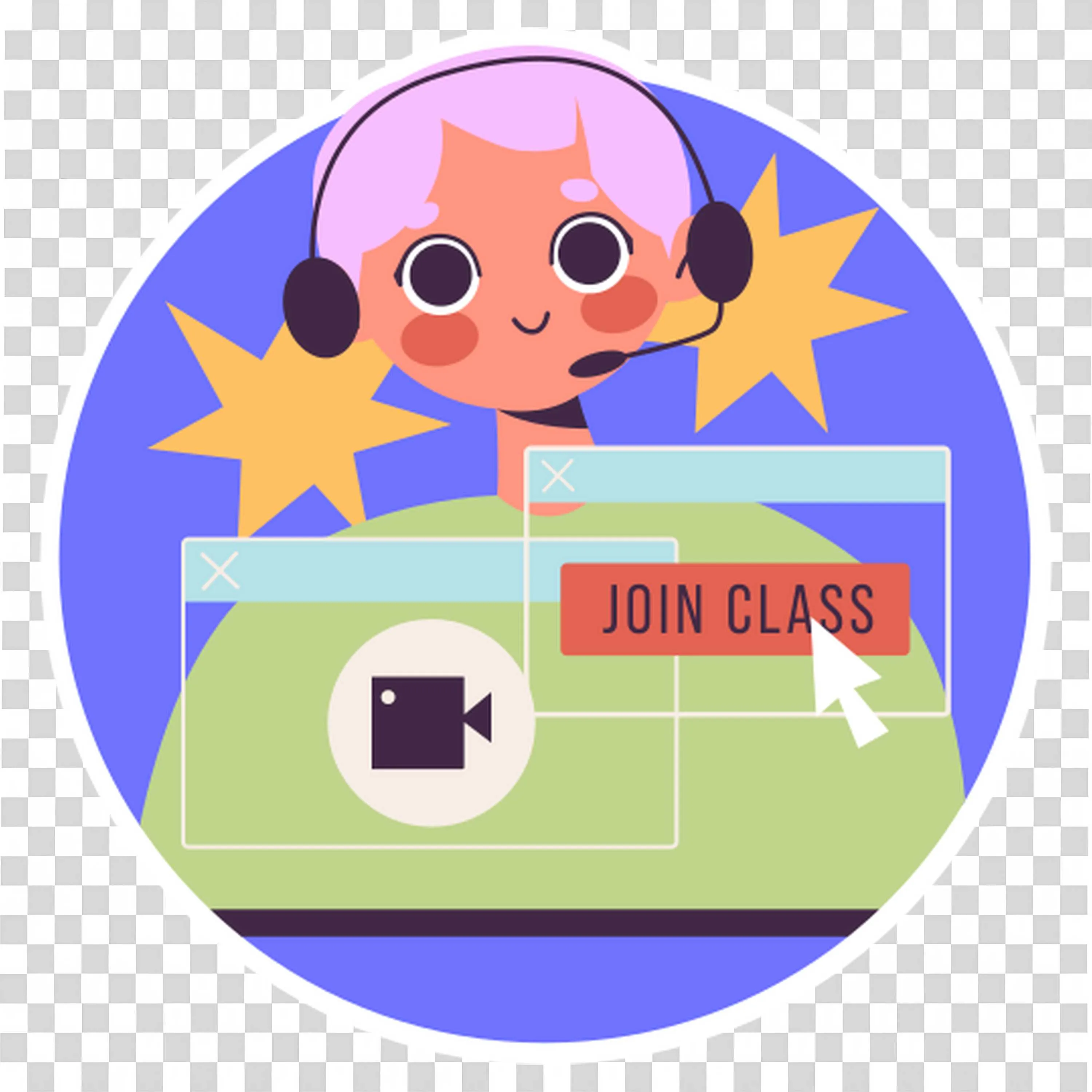 Cute Cartoon Online Class Join Button Virtual Learning Png