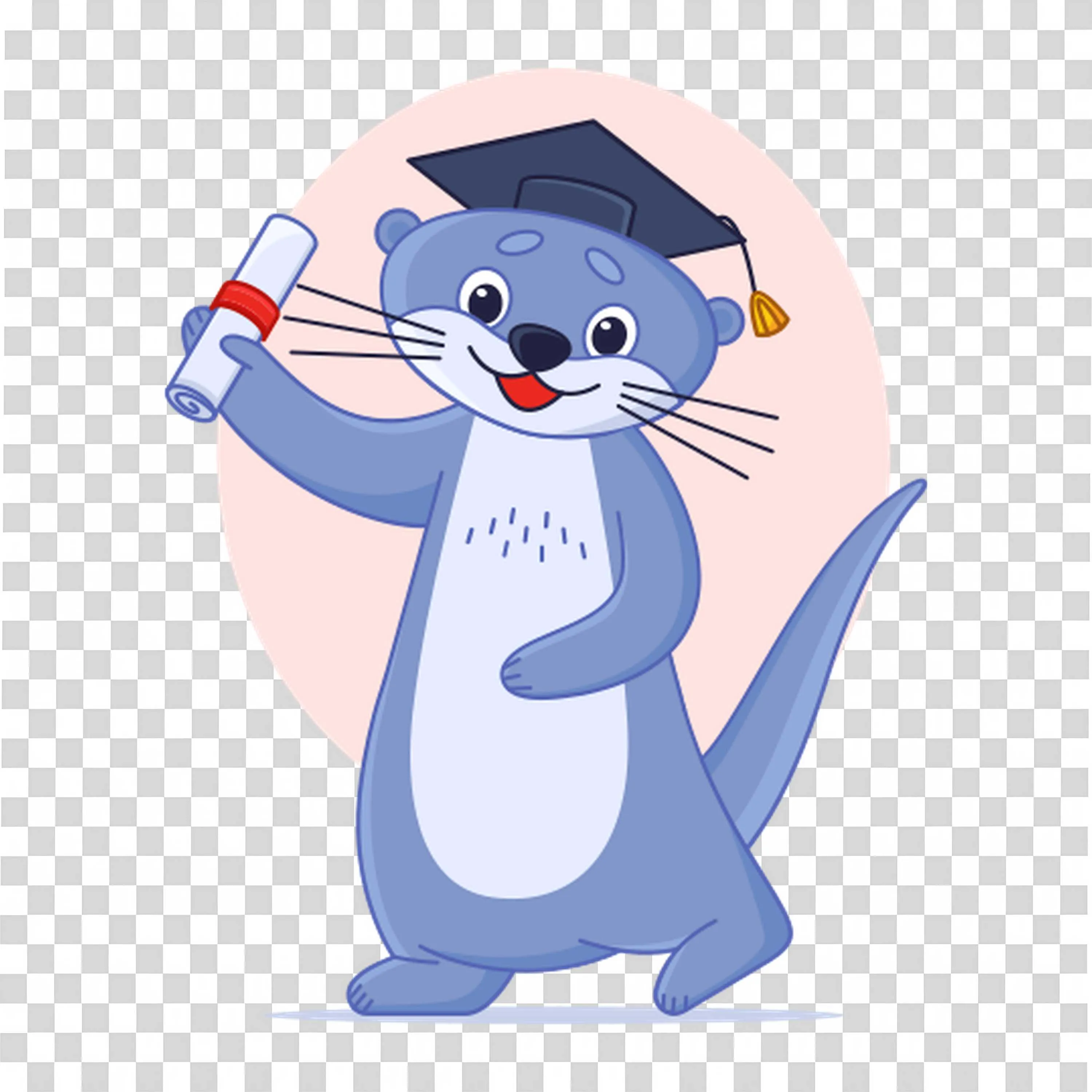 Cute Cartoon Otter Graduating with Cap and Diploma PNG Image