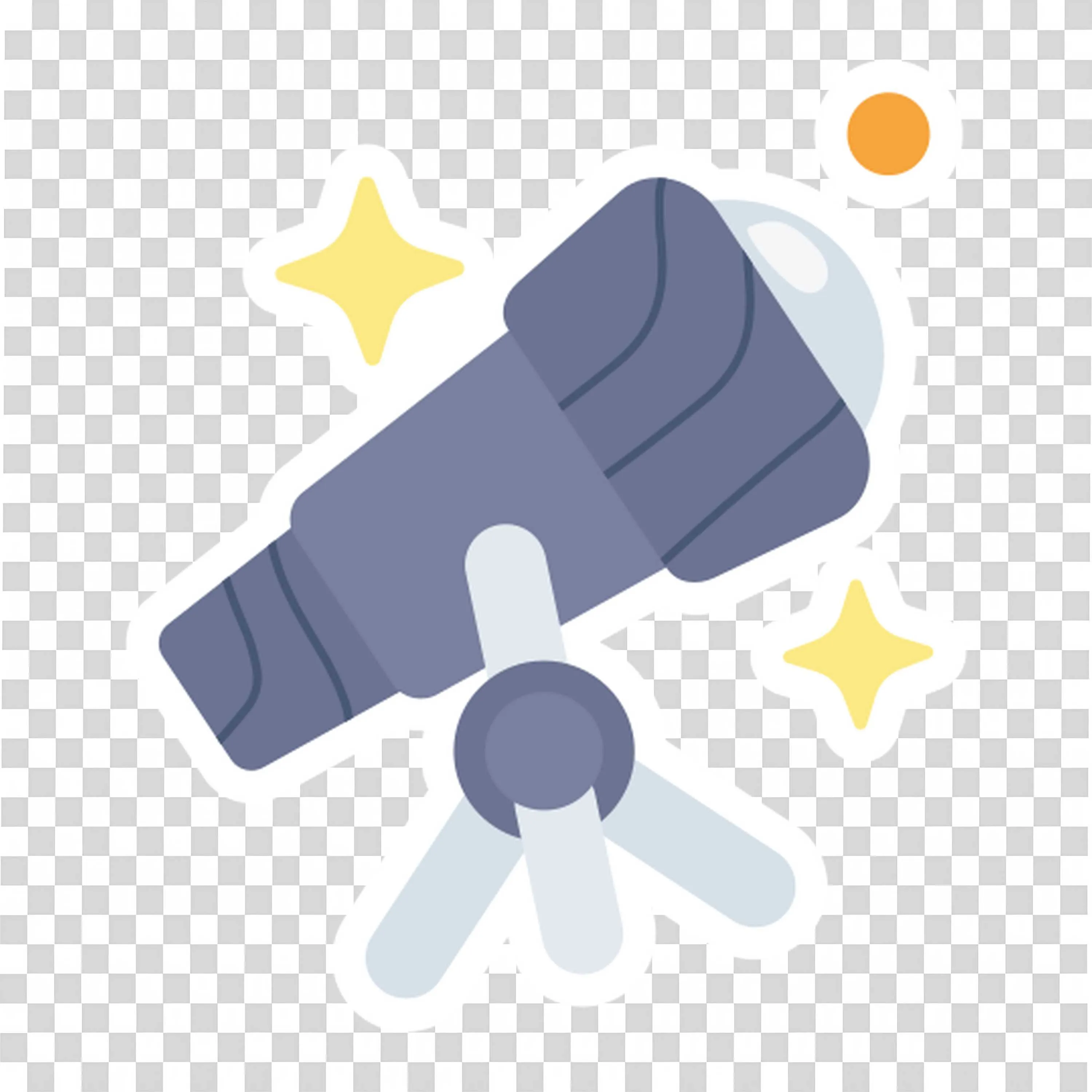Cute Cartoon Telescope with Sparkles and An Orange Planet