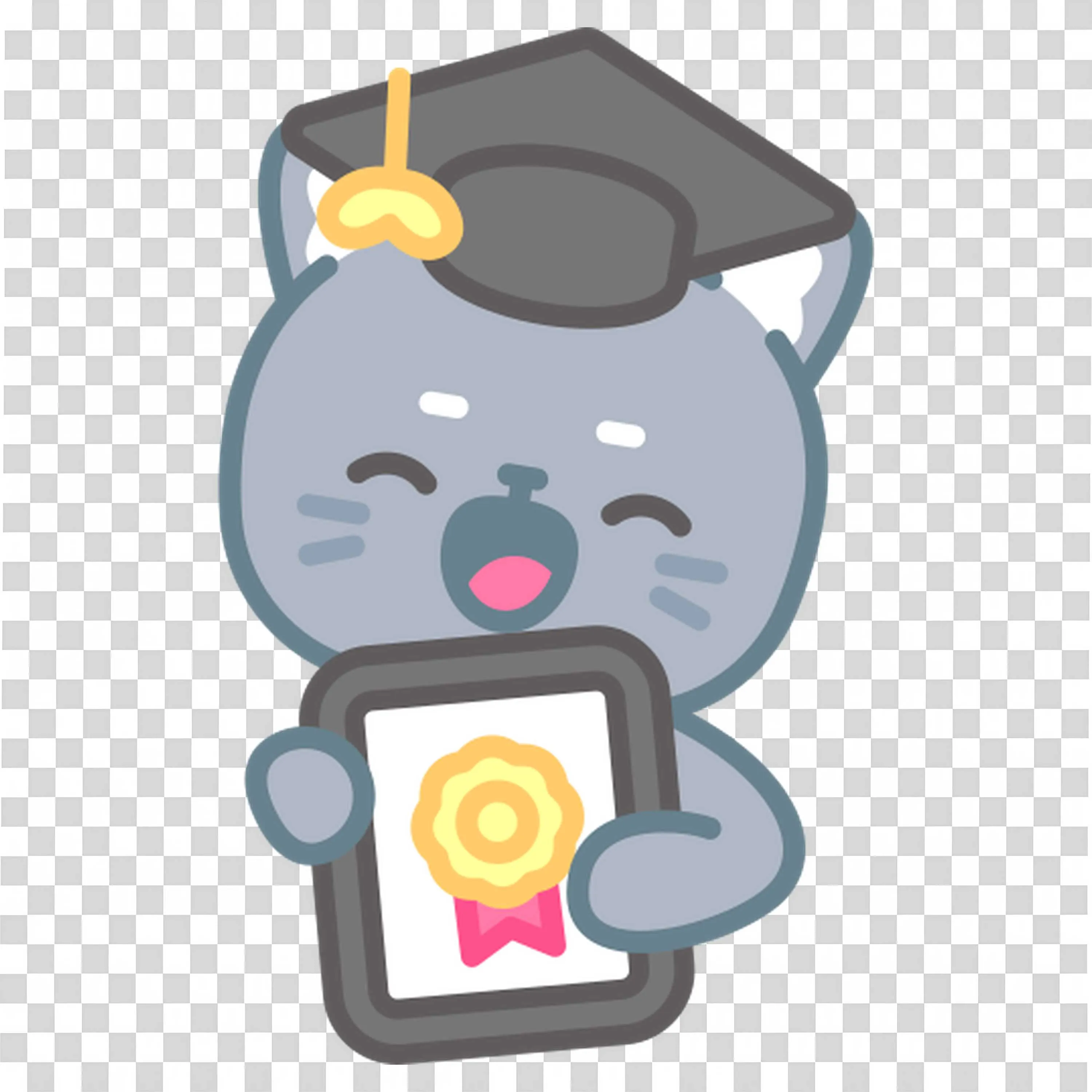 Cute Cat in a Graduation Cap Holding a Certificate Award