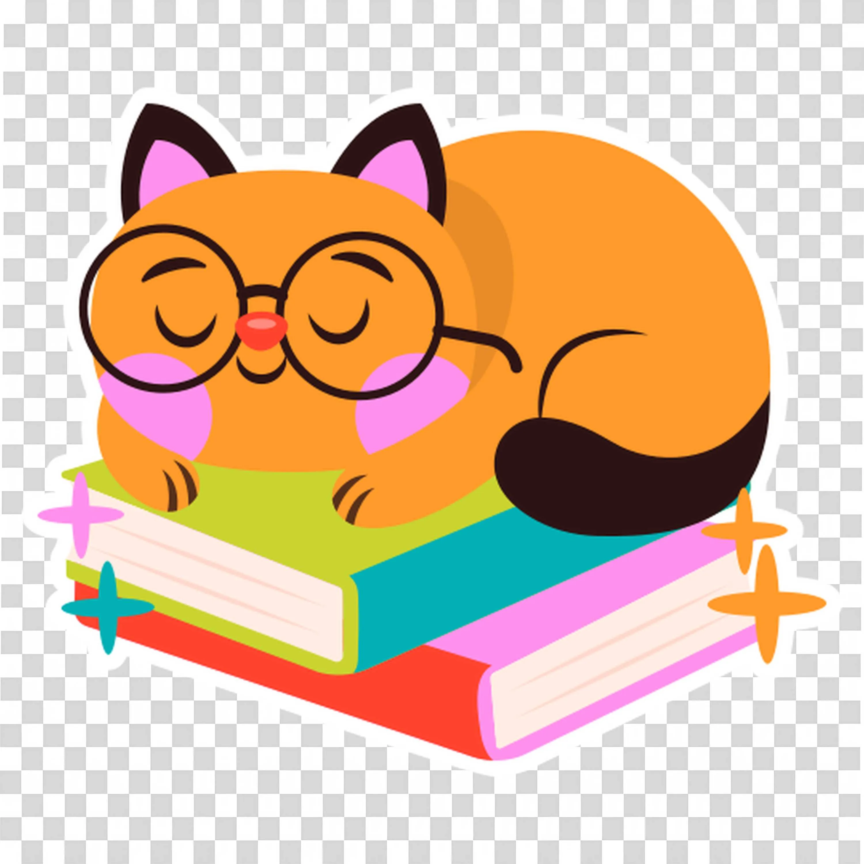 Cute Cat Sleeping on Colourful Books Free PNG Download