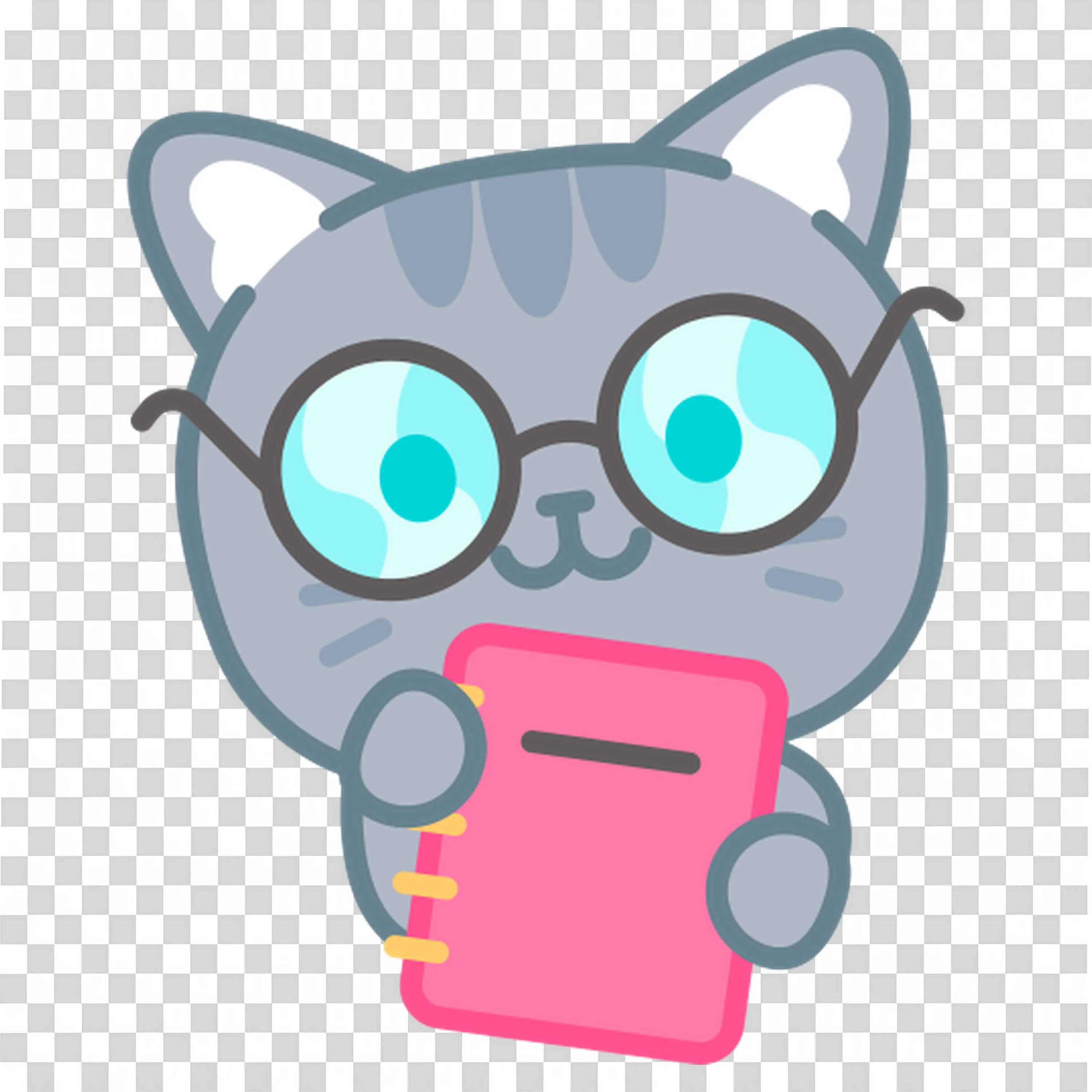 Cute Cat with Glasses Holding a Pink Book for Studying Png