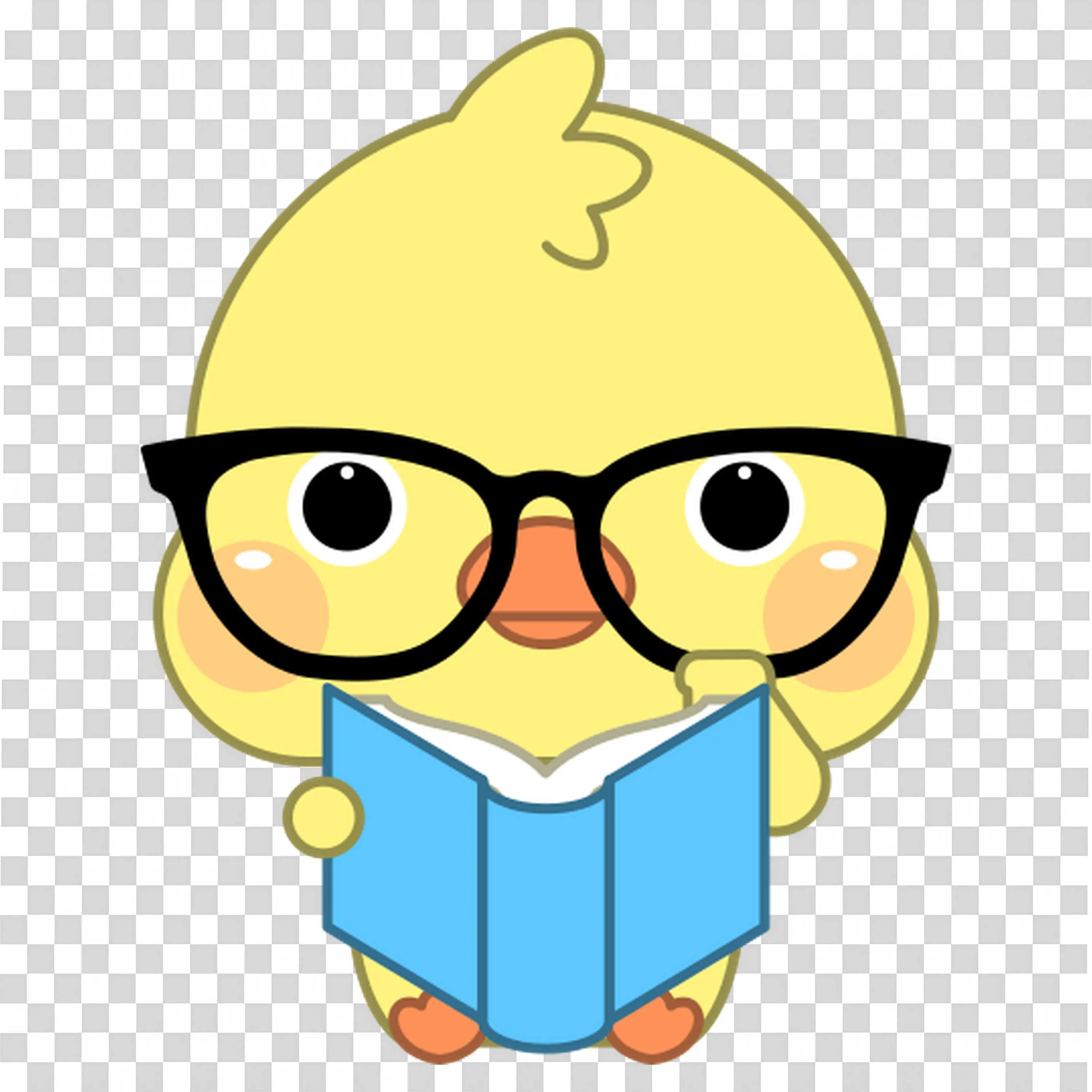 Cute Chick Wearing Glasses Reading a Blue Book PNG Image