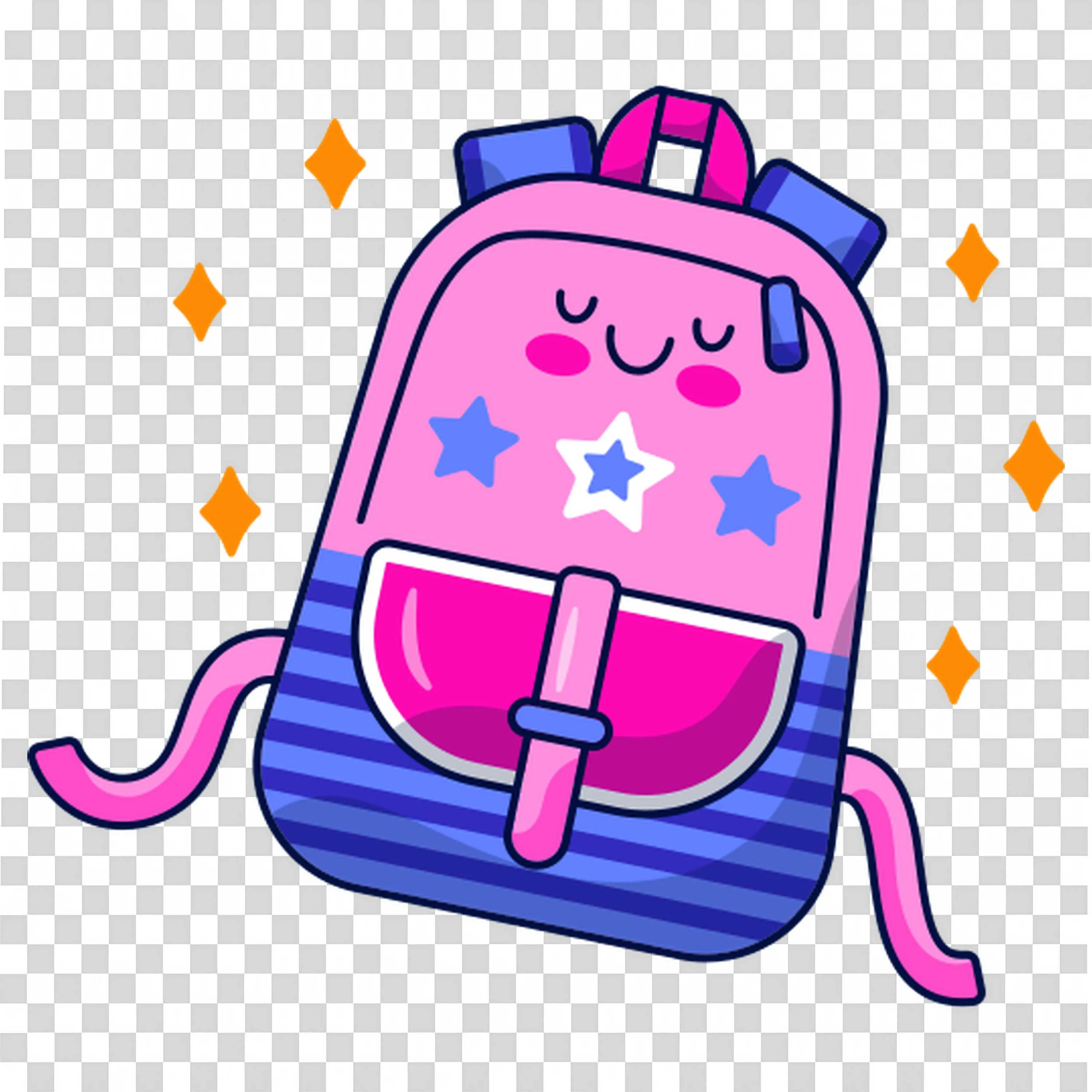Cute Colourful Smiling Backpack with Stars Free PNG Image
