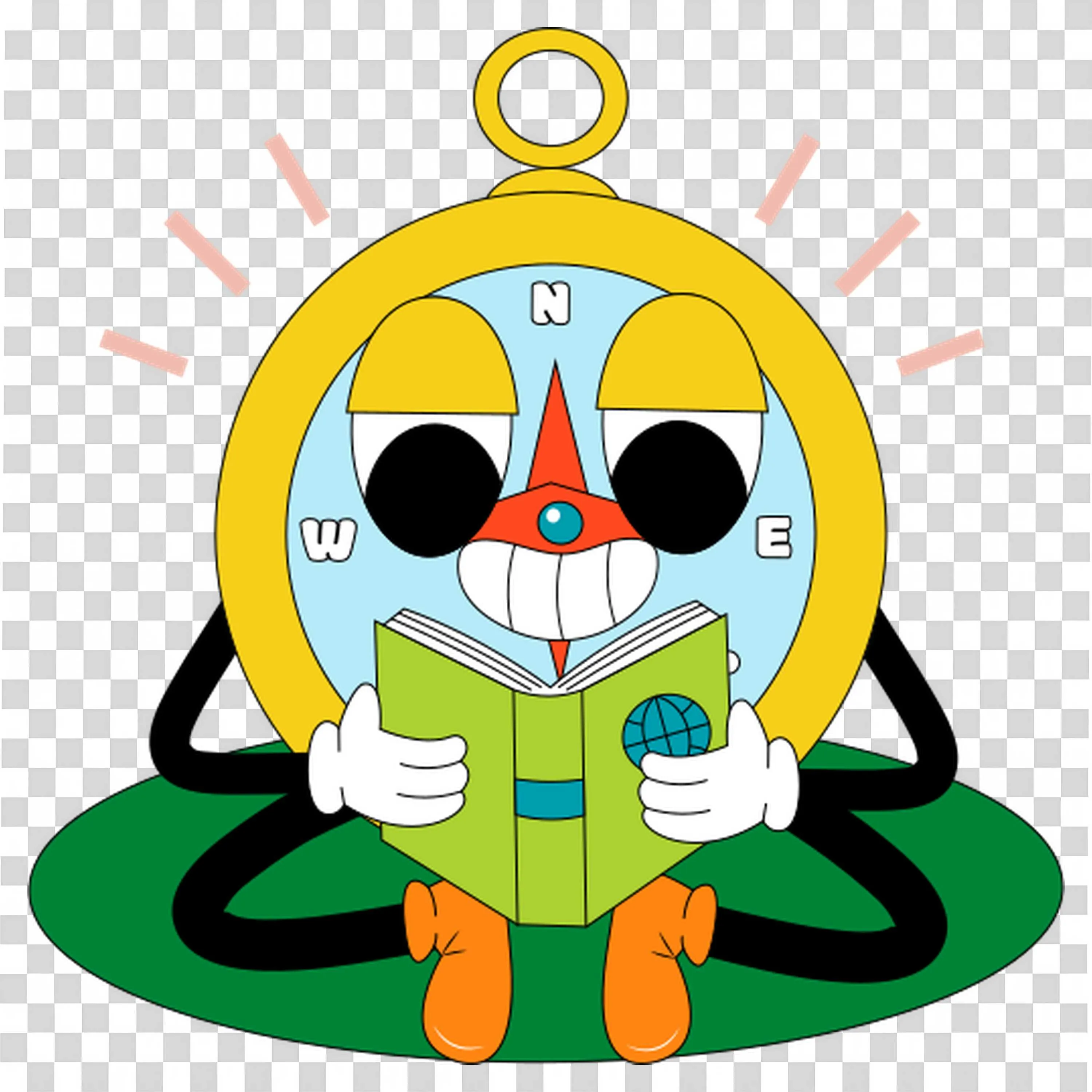 Cute Compass Character Reading Book Cartoon Free PNG Image