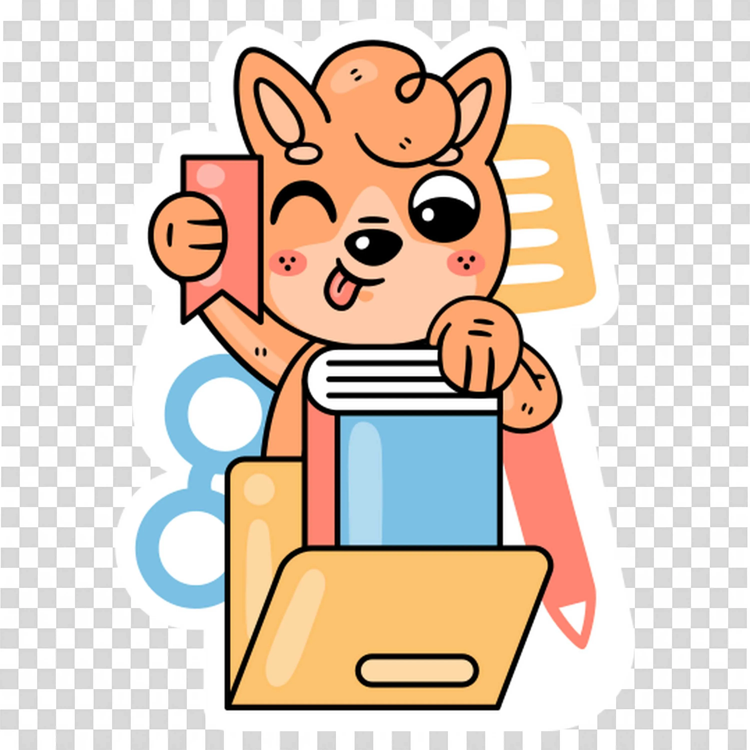 Cute Dog Sticker with Books Folder and School Supplies Png