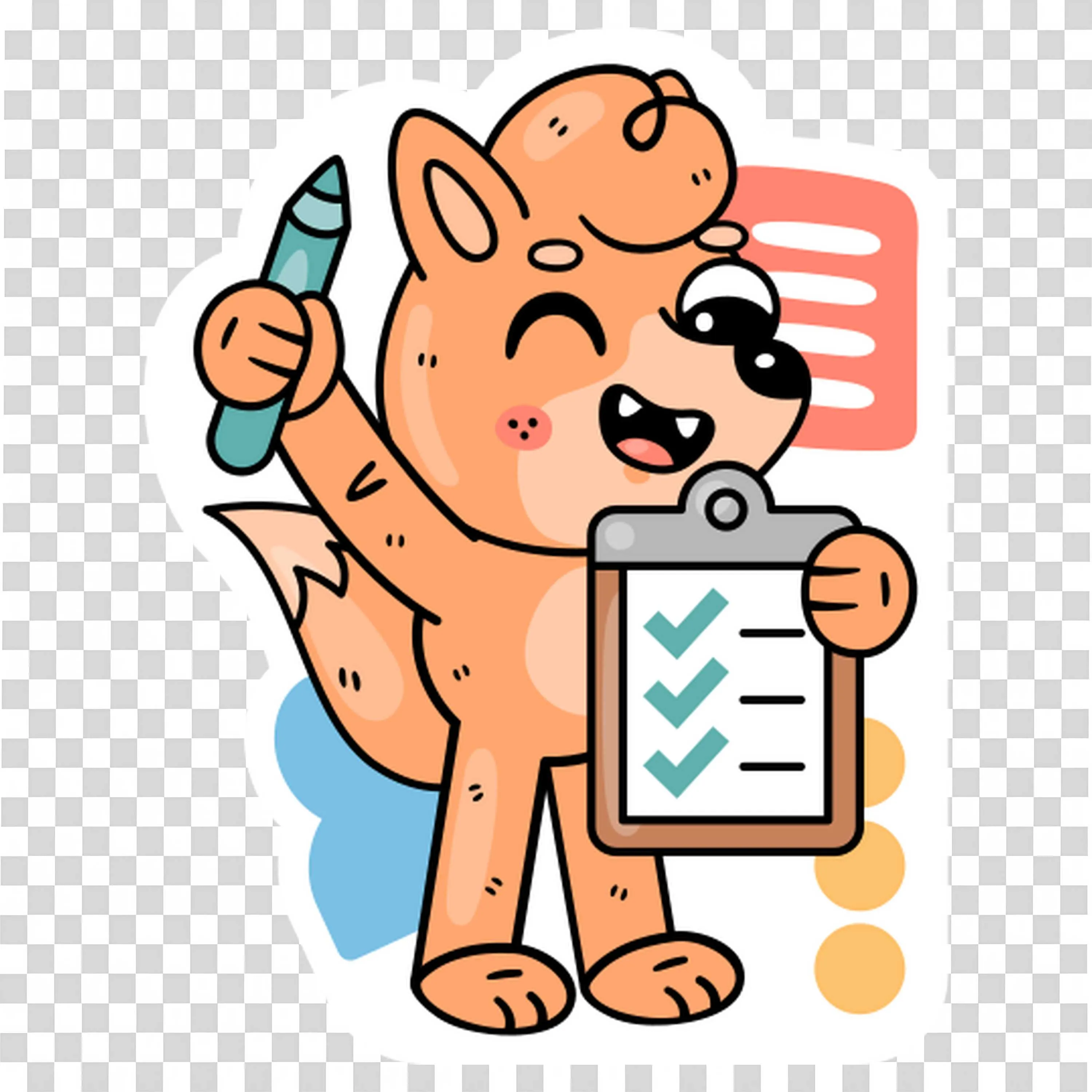 Cute Fox Character Holding Checklist and Crayon Cartoon Icon