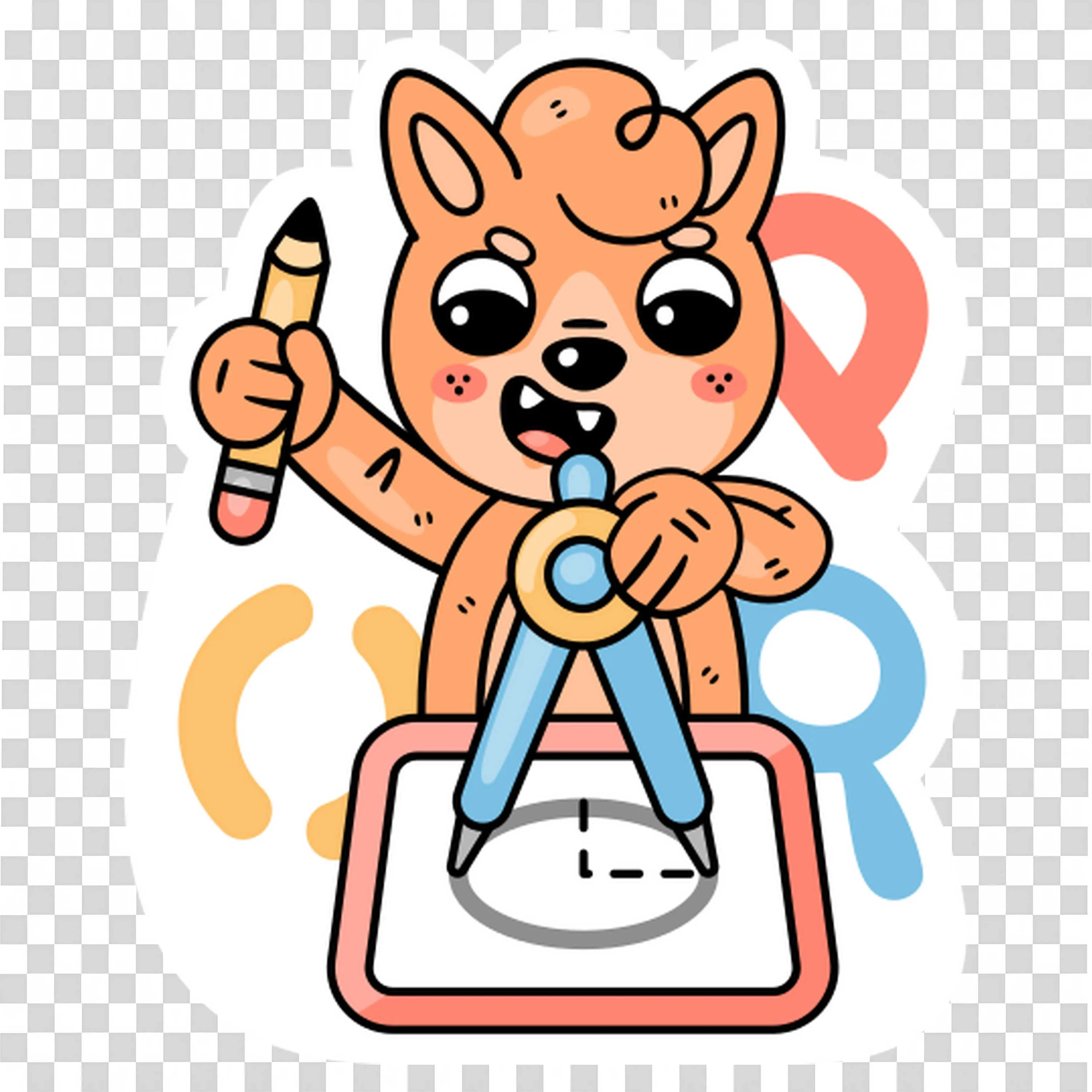 Cute Fox Drawing with a Compass and a Pencil Tool PNG Image