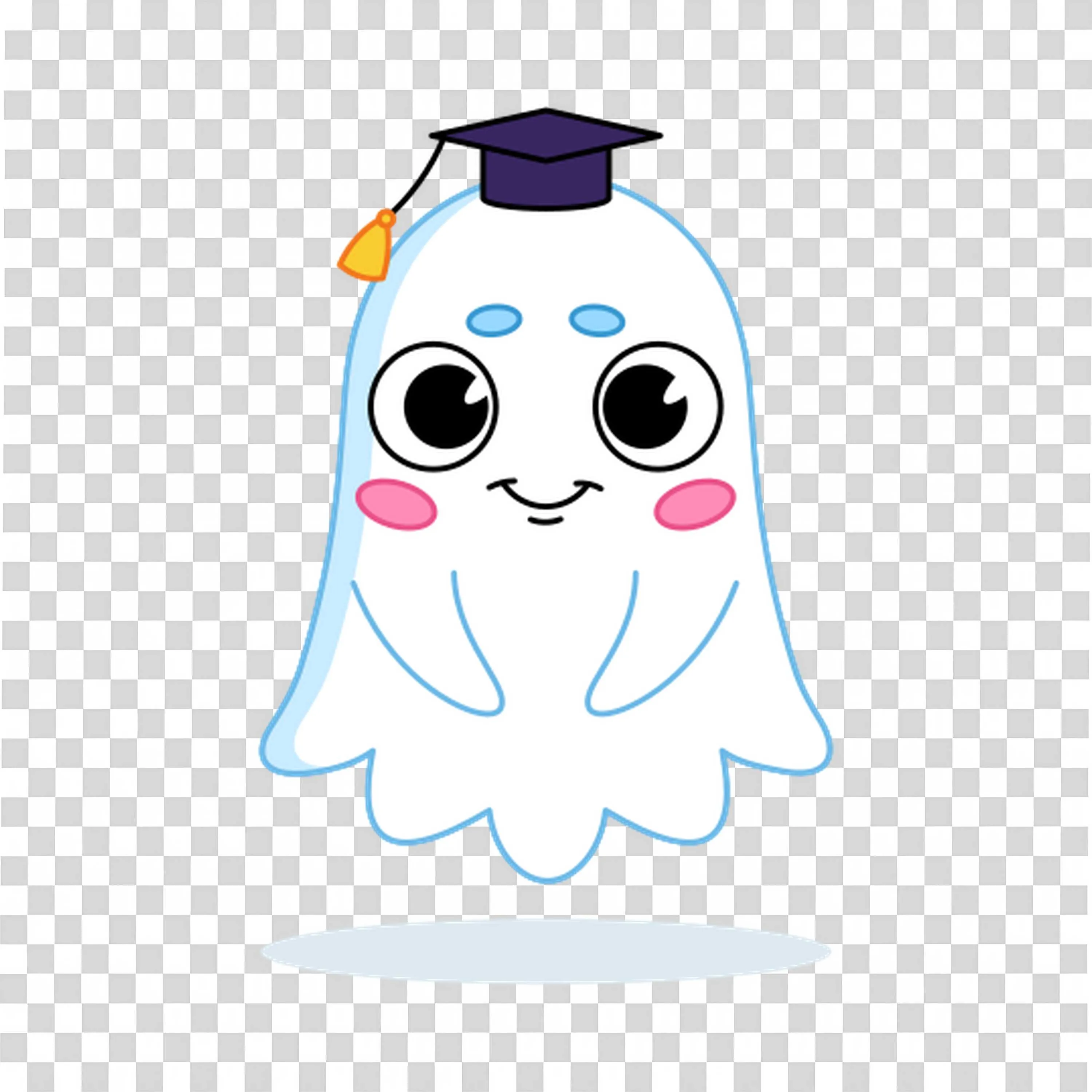 Cute Ghost Wearing Graduation Cap with Big Eyes and Smile