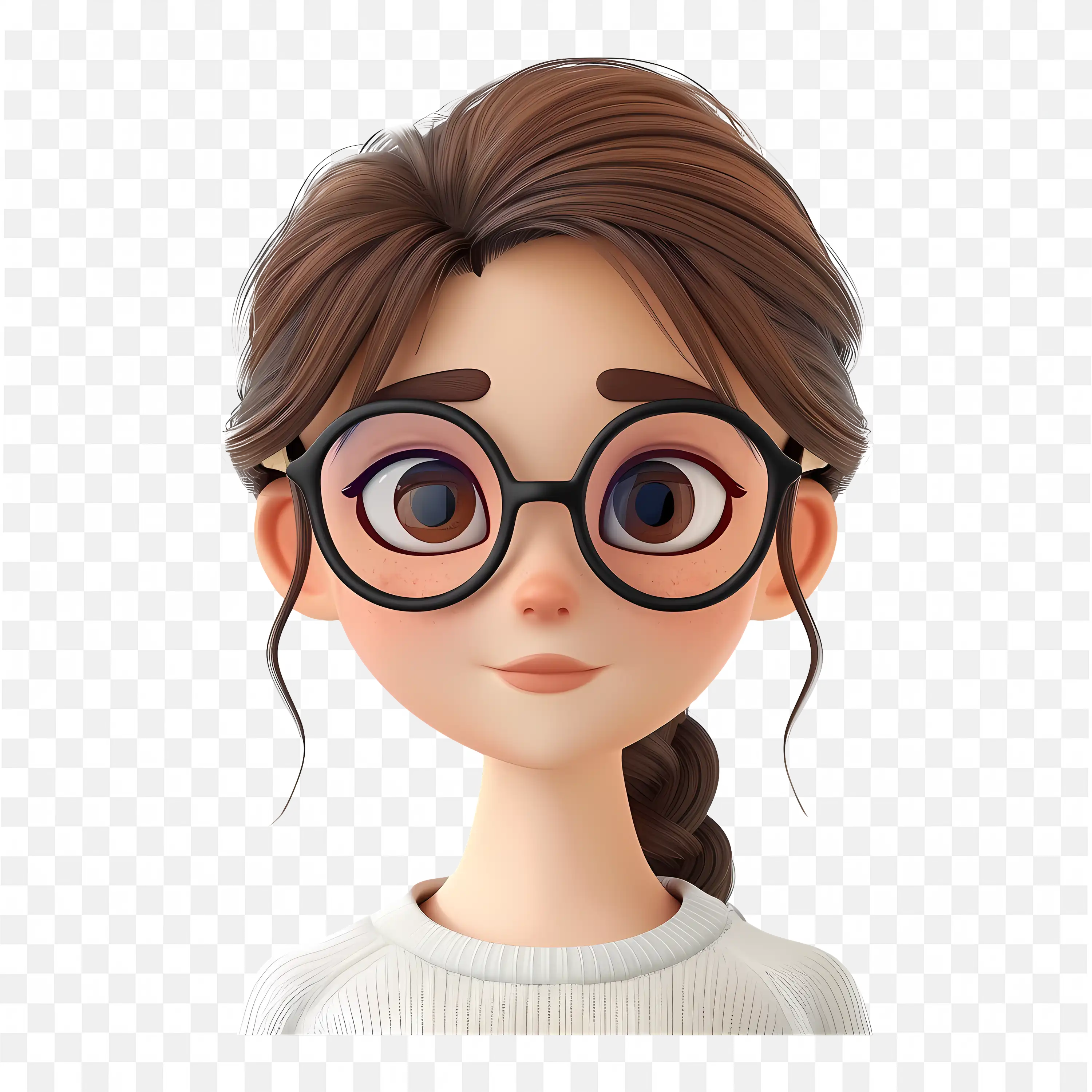 Cute Girl Character with Glasses and Brown Hair PNG