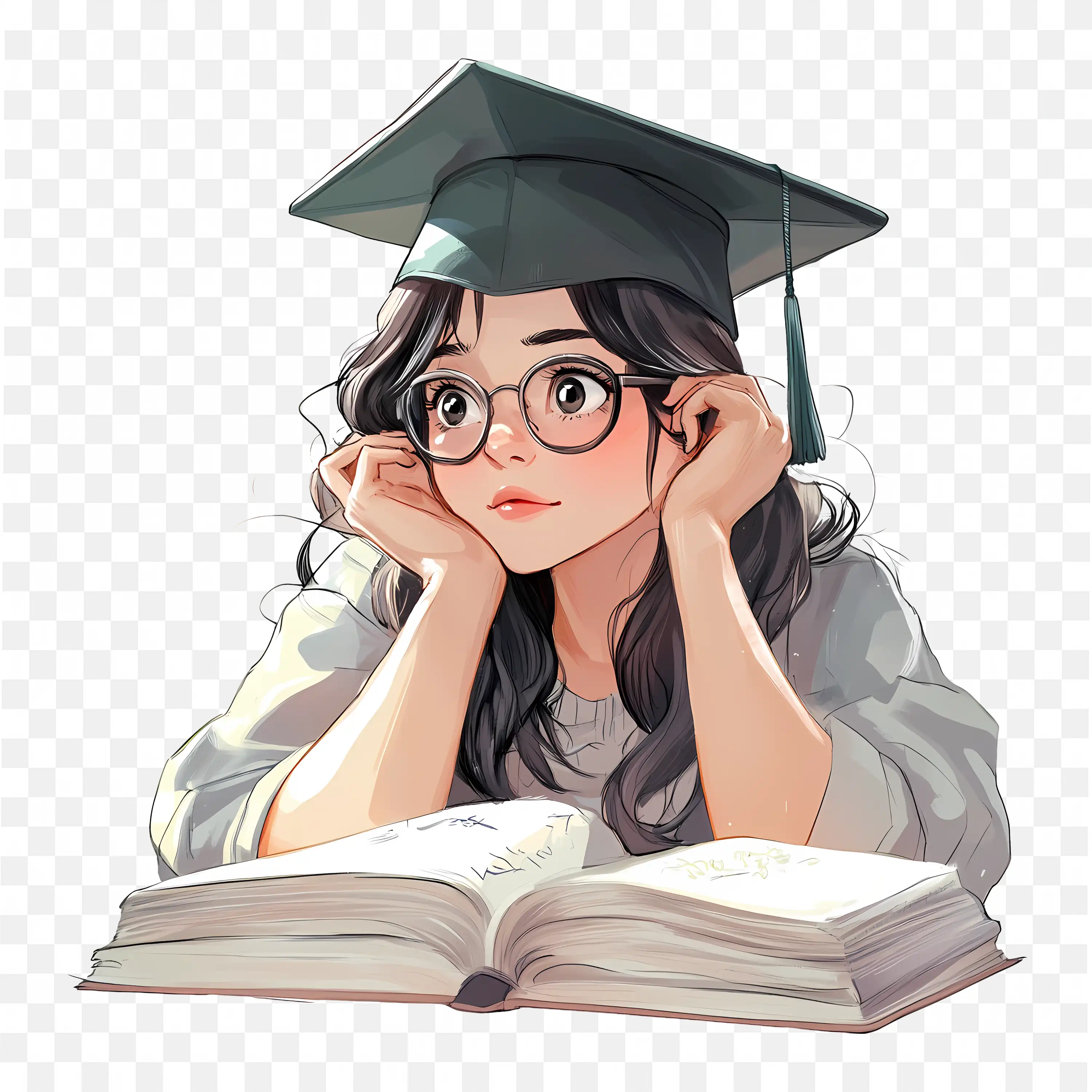 Cute Girl with Glasses and Graduation Cap Free PNG Download