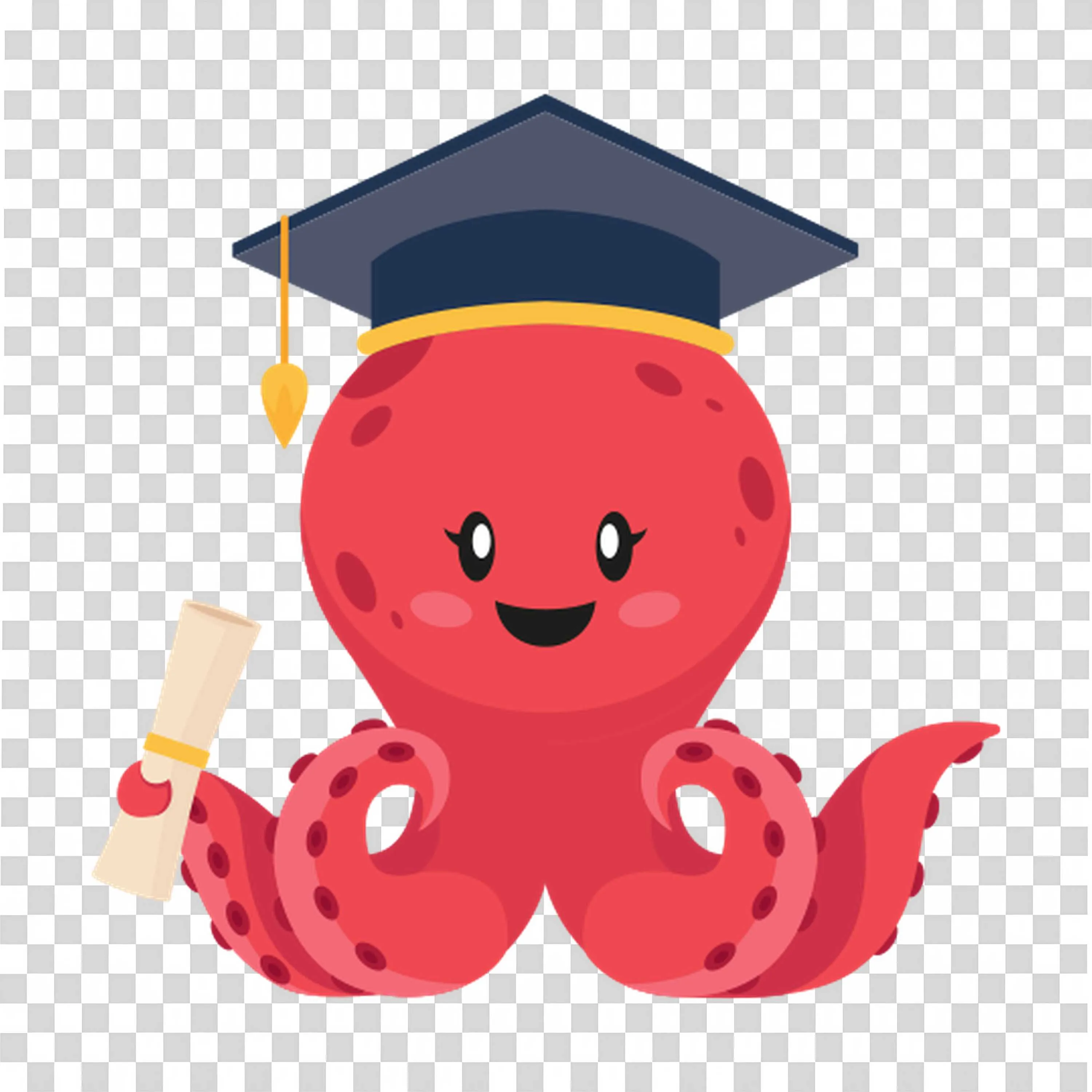 Cute Graduate Octopus Holding Diploma with Cap PNG Image