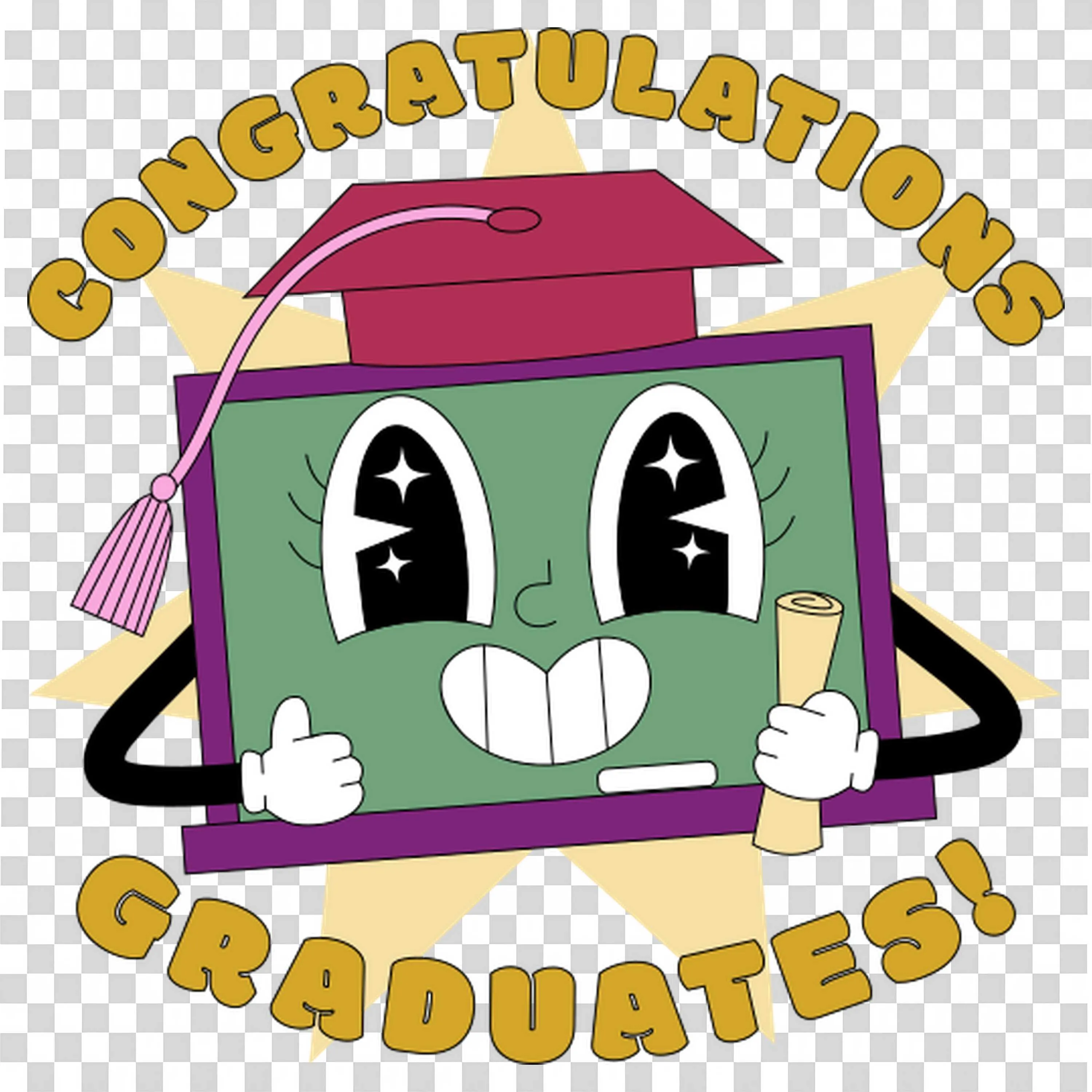 Cute Graduation Cartoon with Congratulations Graduates Text