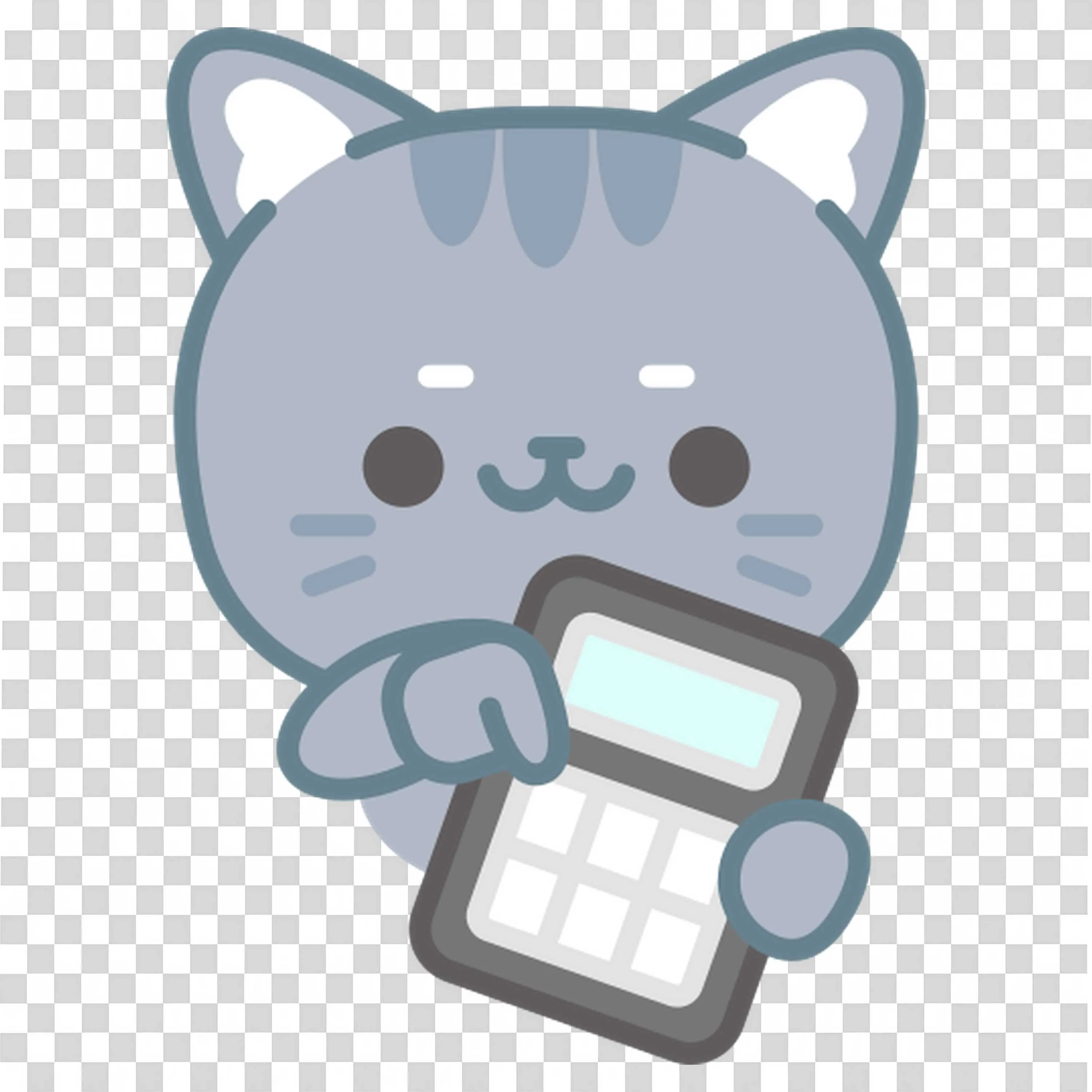 Cute Gray Cat Holding a Calculator and Pointing Numbers Png