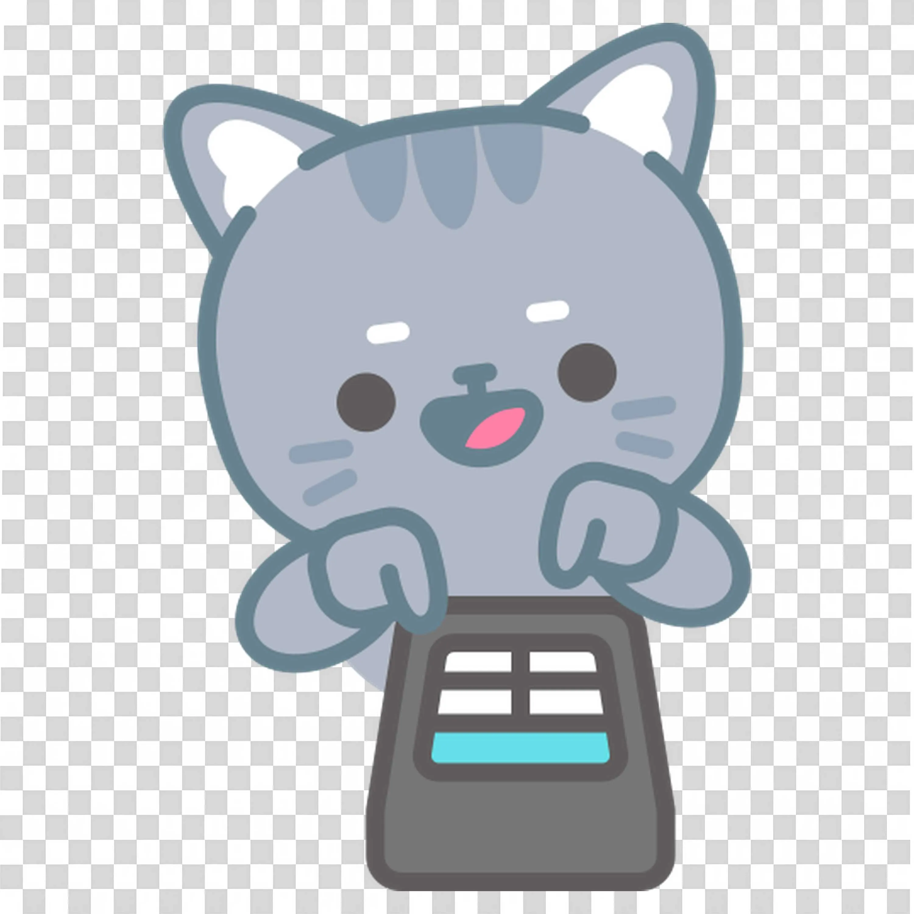 Cute Gray Cat with a Calculator Looking Happy Free PNG Image