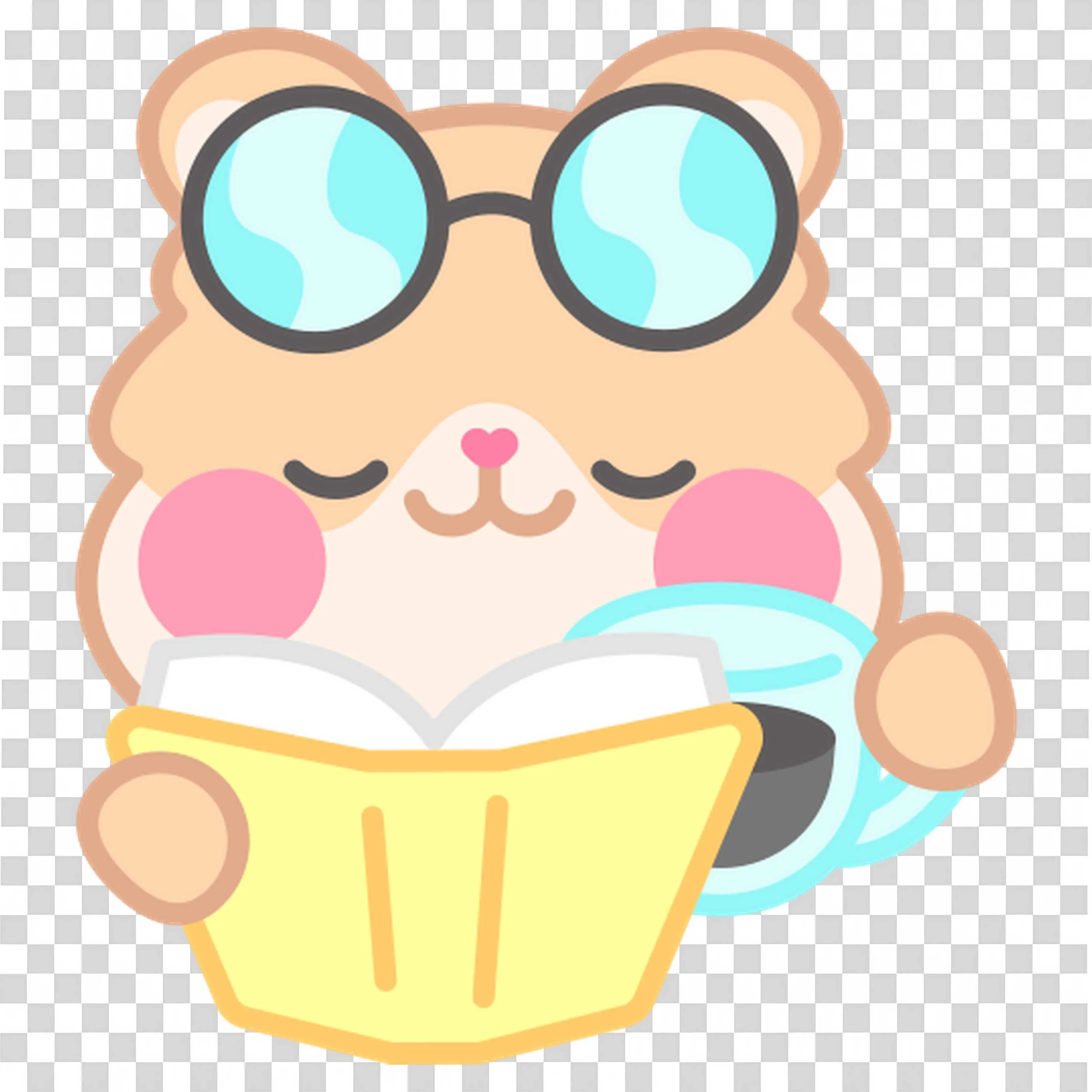 Cute Hamster Reading Book and Holding Coffee Cup Art Png