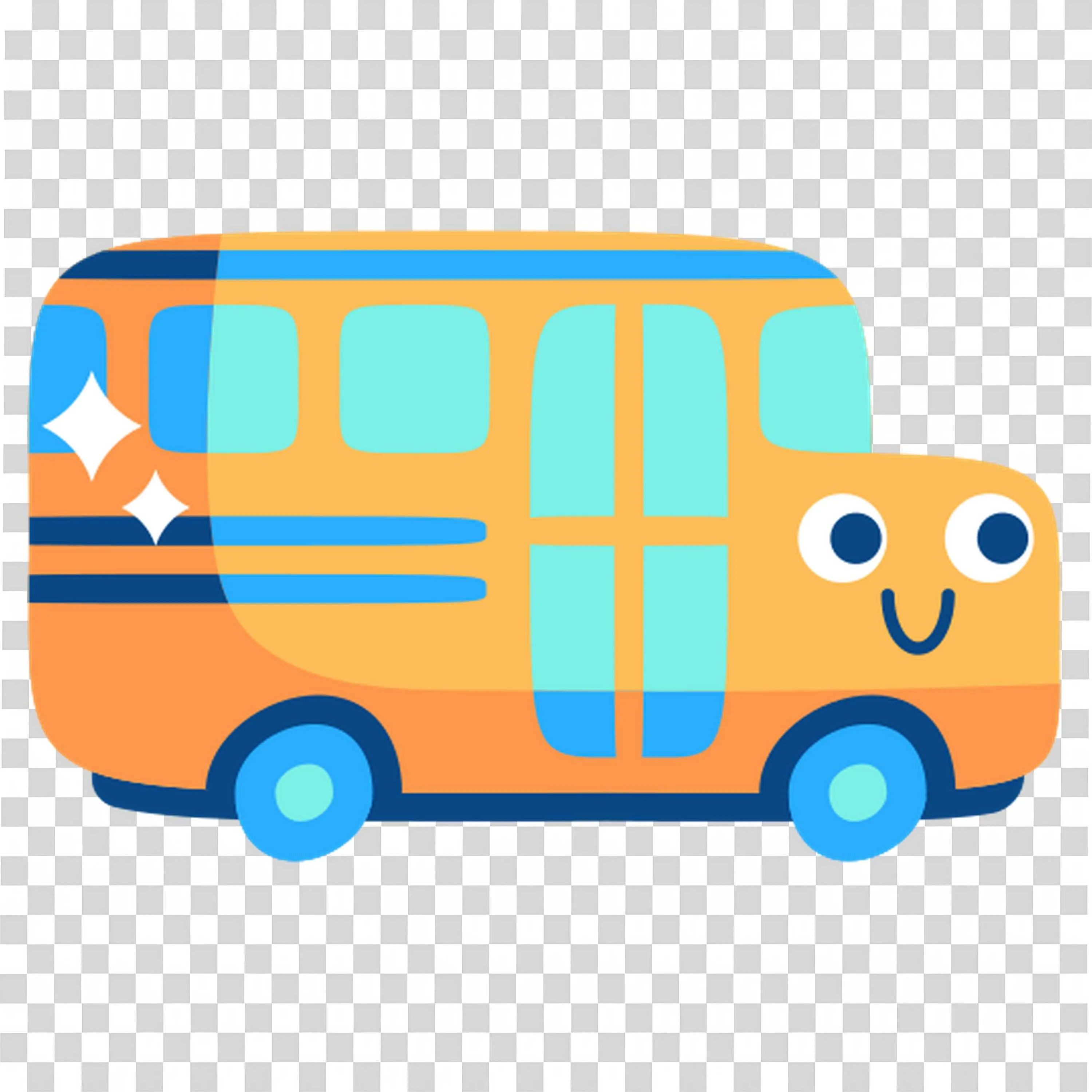 Cute Happy School Bus with a Smiling Face and Windows Png