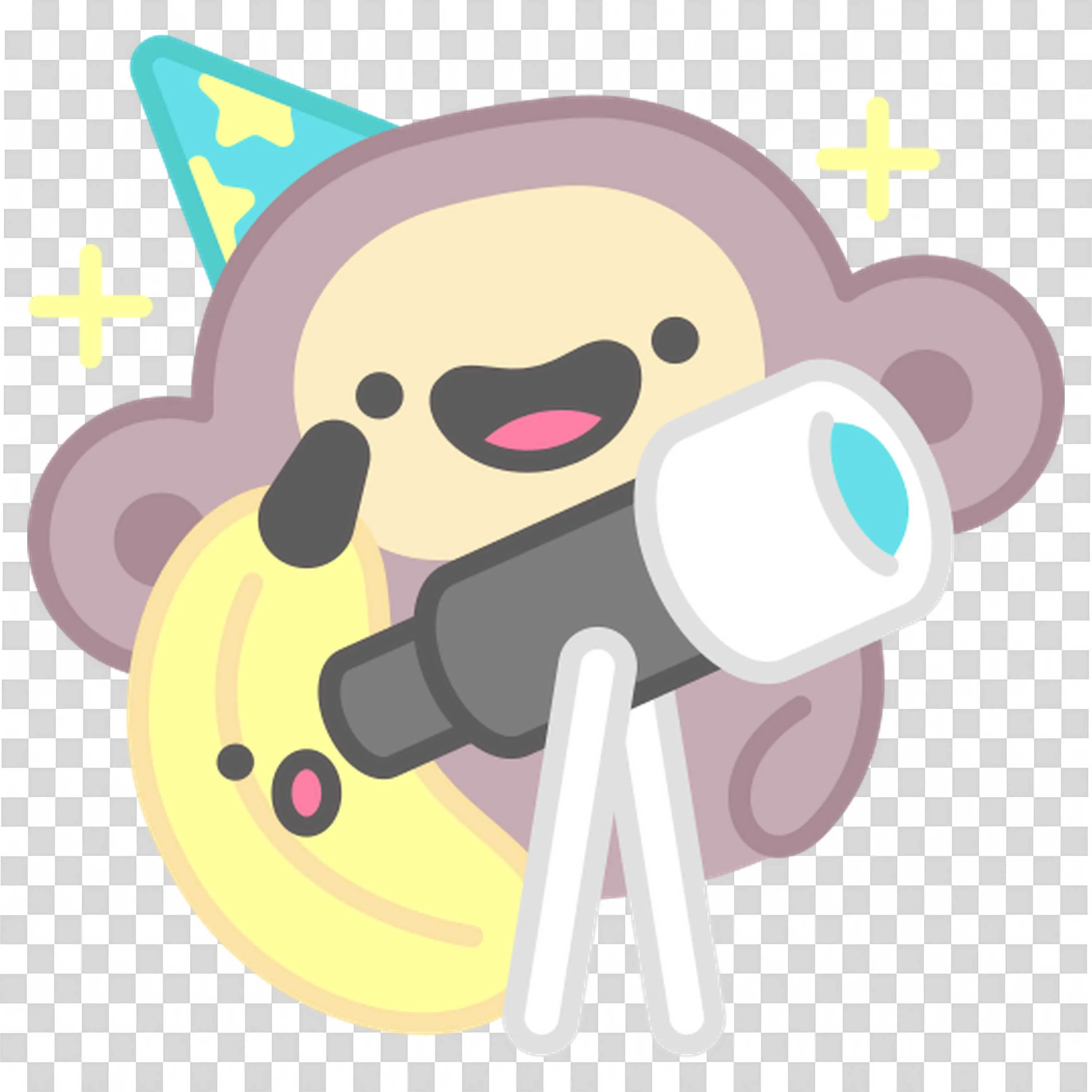 Cute Monkey Cartoon with Telescope and Party Hat PNG Image