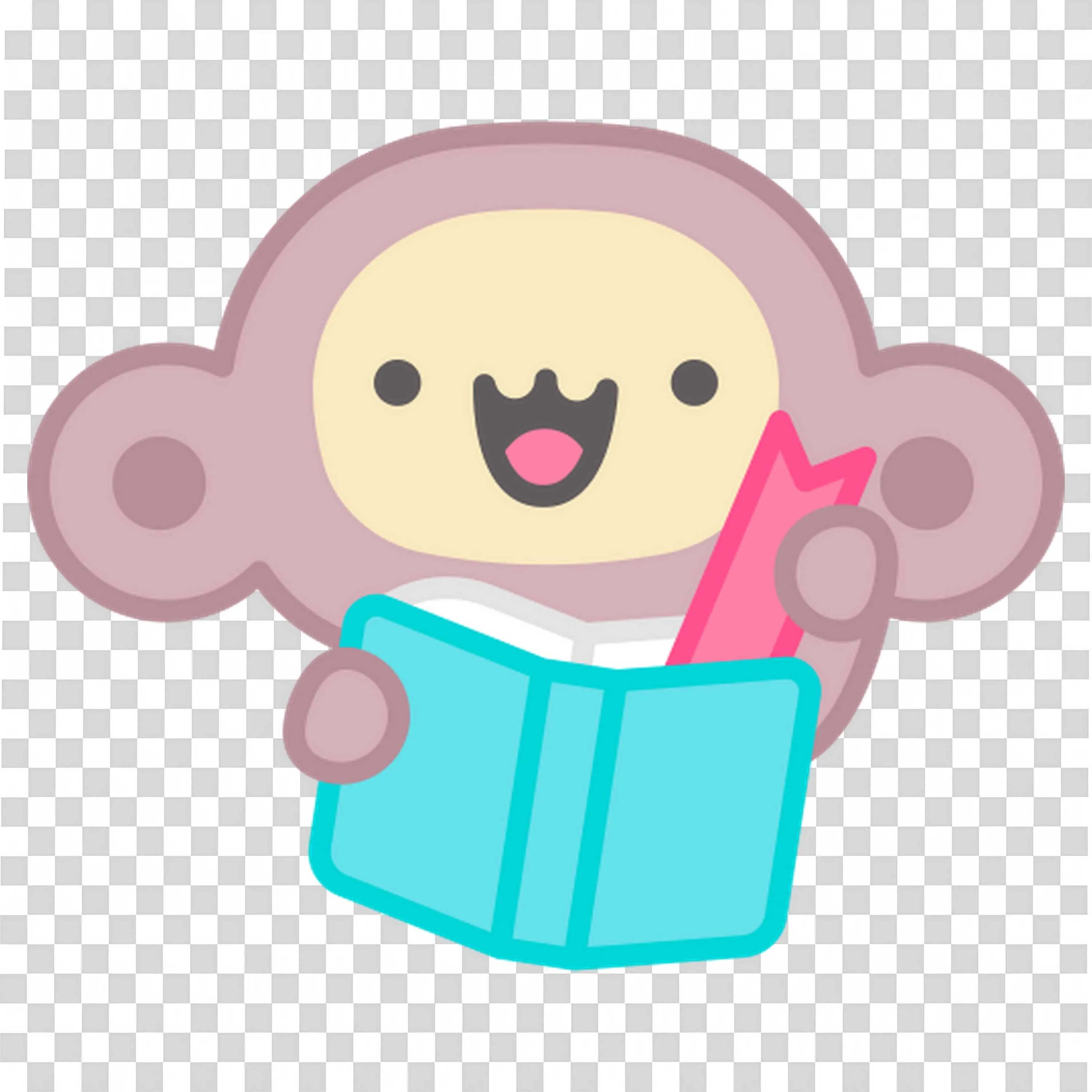 Cute Monkey Holding a Book and Showing a Pink Bookmark Png