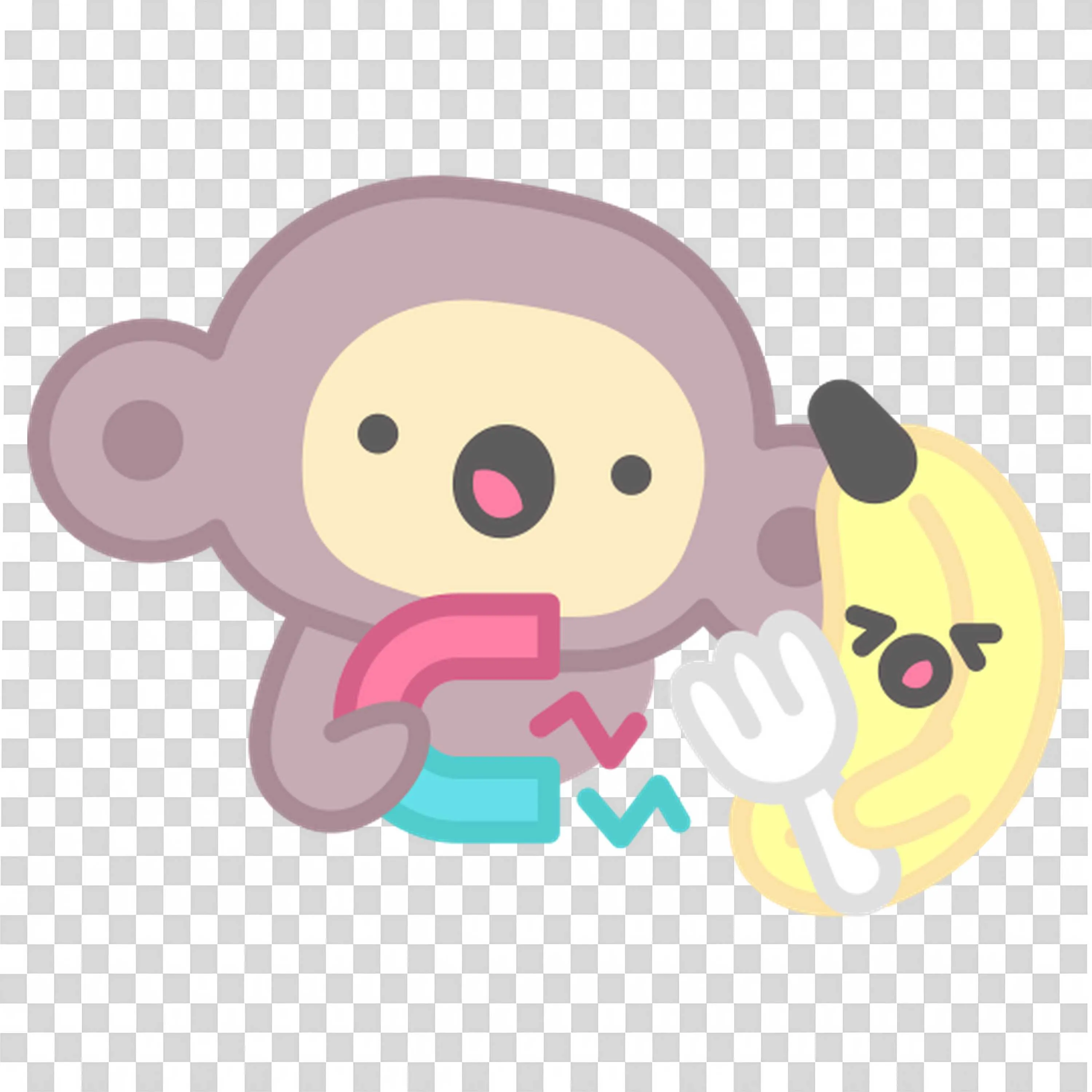 Cute Monkey Holding Magnet with Playful Banana Friend Png