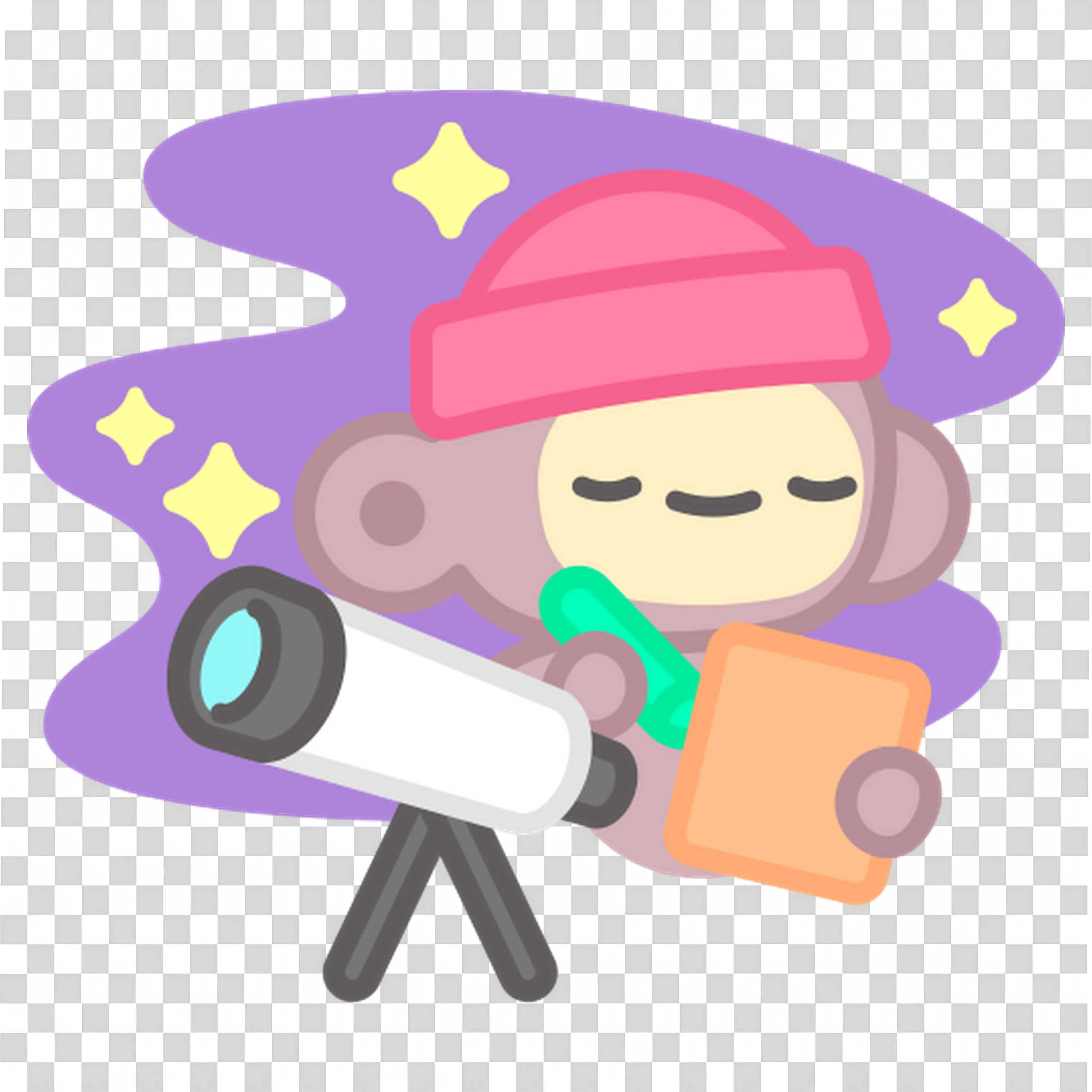 Cute Monkey Stargazing with Telescope and Notebook PNG Image