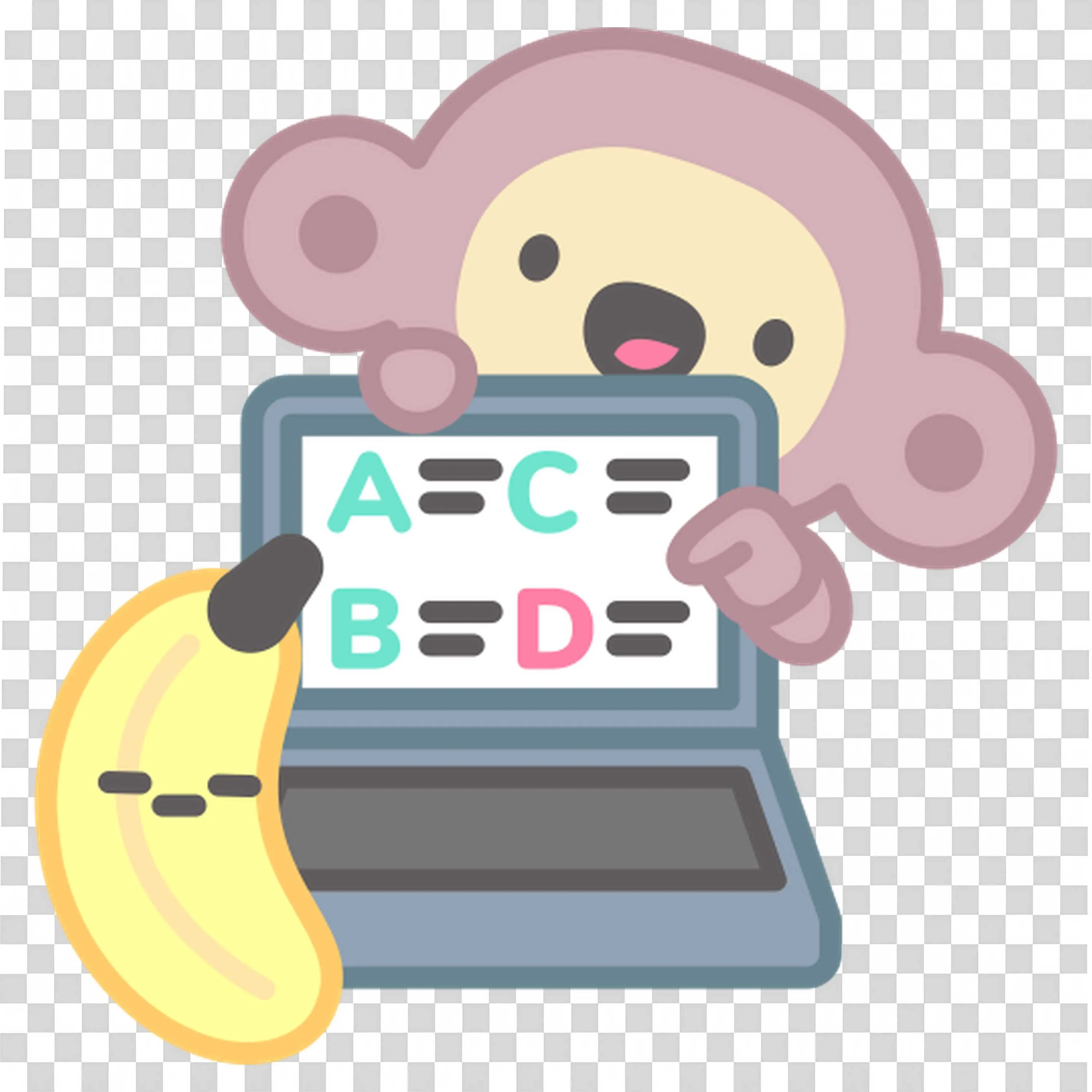 Cute Monkey with Banana and Laptop Learning Abcs PNG Image