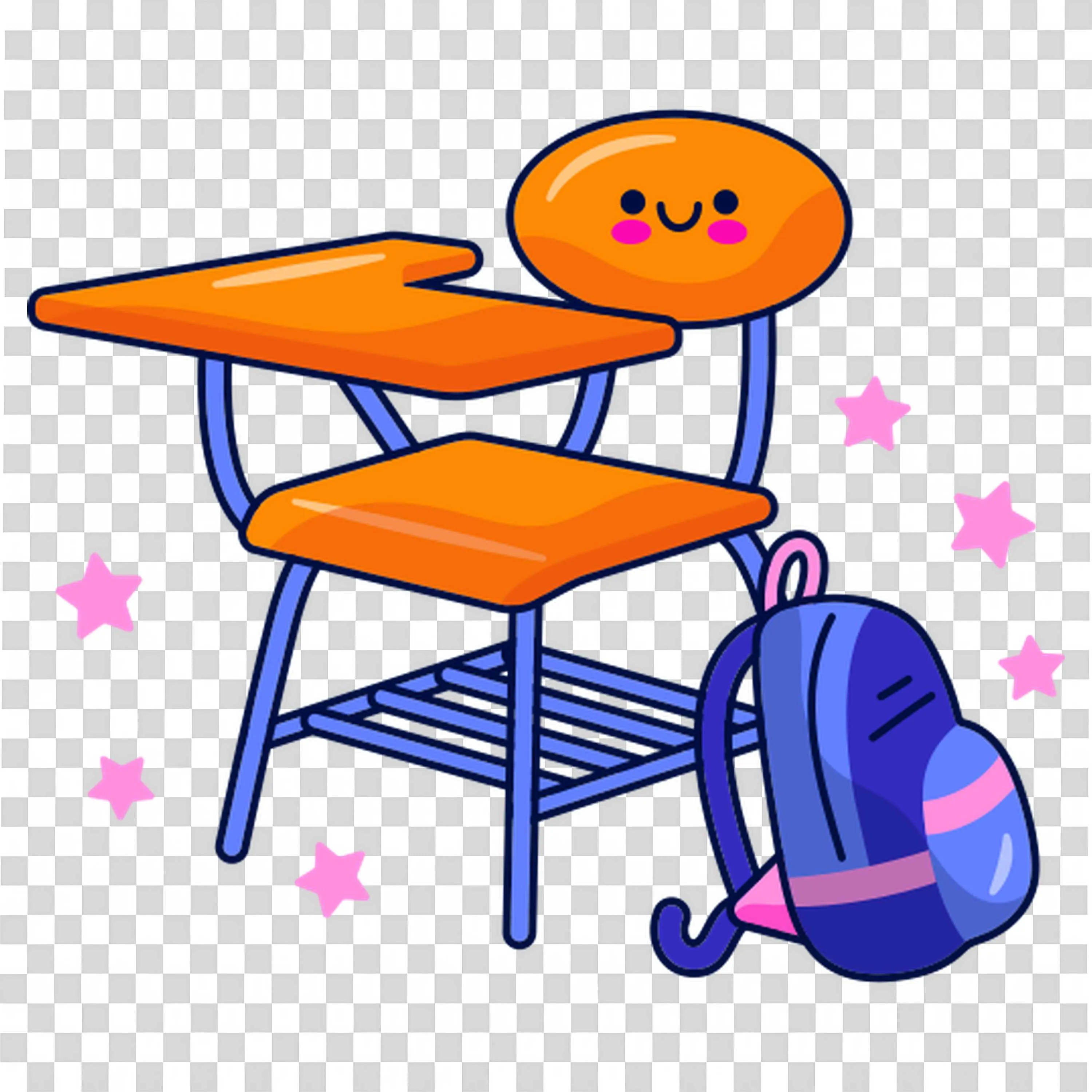 Cute Orange School Desk with a Backpack and Stars Around It