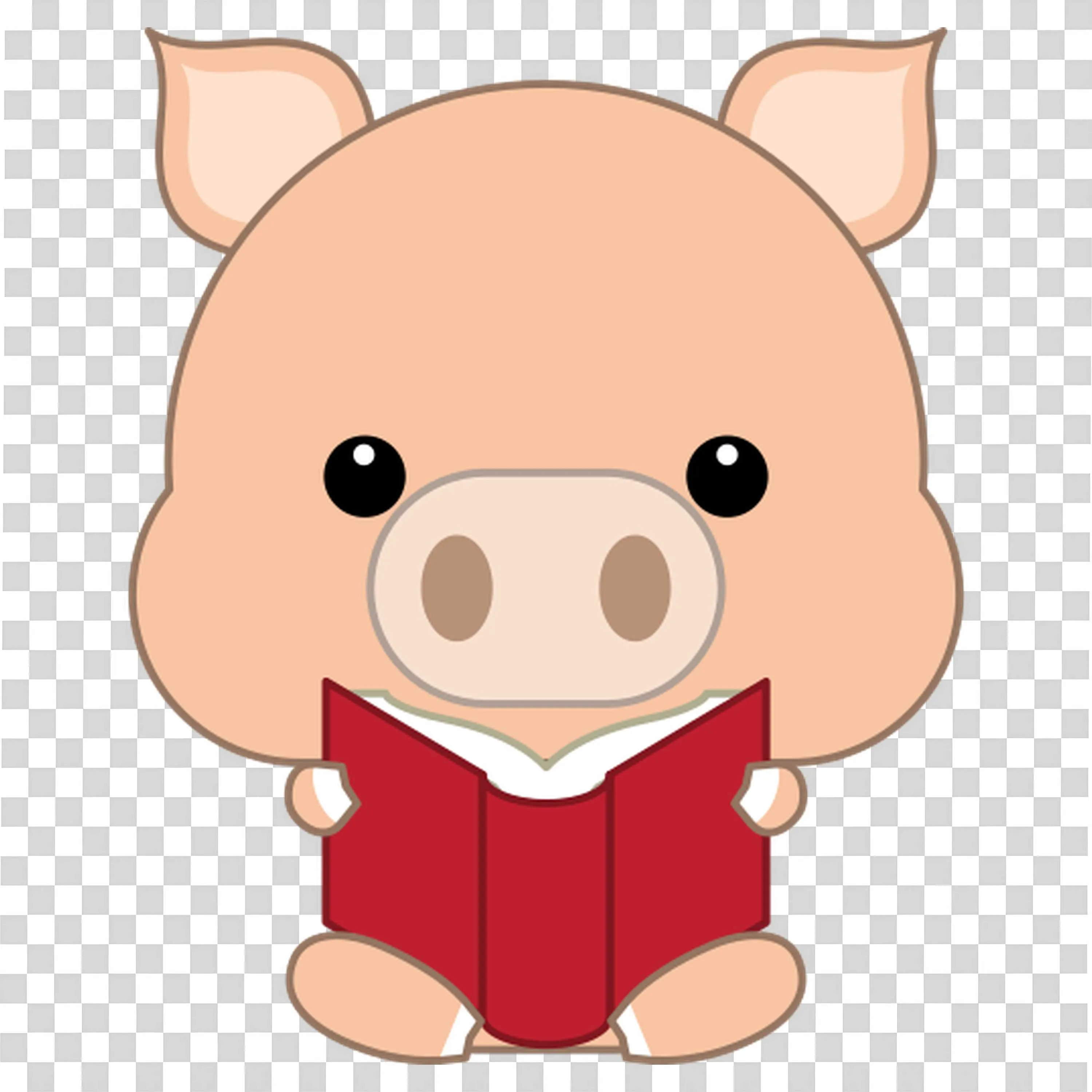 Cute Piglet Reading a Red Book in Adorable Cartoon Style Png