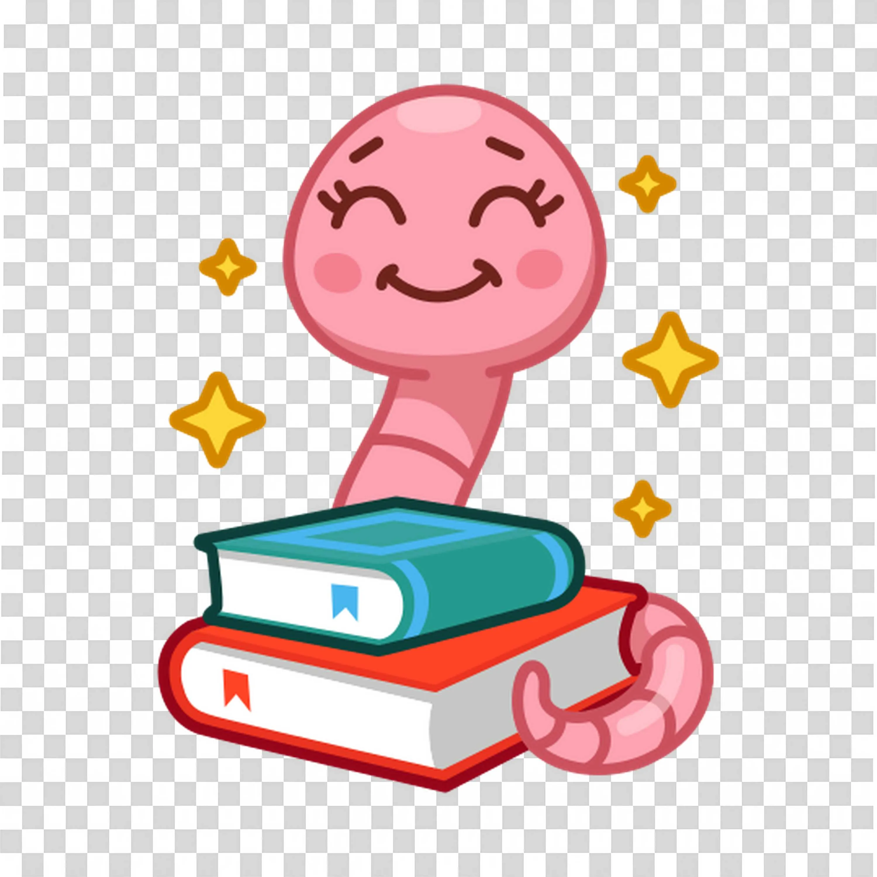 Cute Pink Colour Worm Holding Books with Sparkles PNG Image