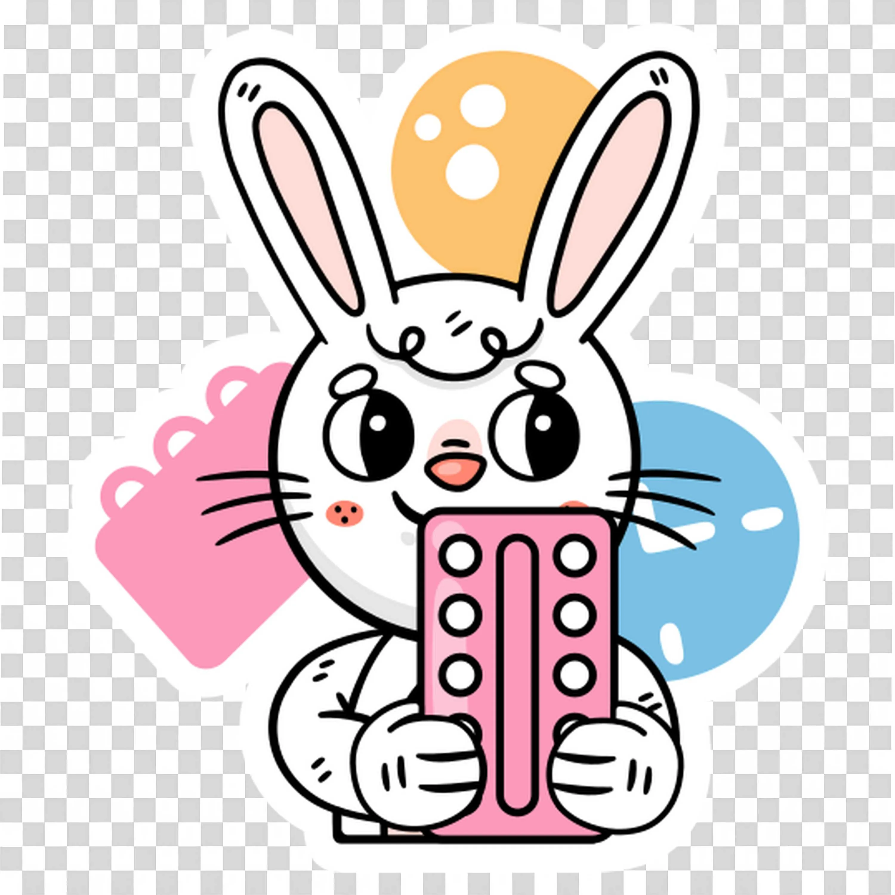 Cute Rabbit Holding a Pill Pack with Colourful Background