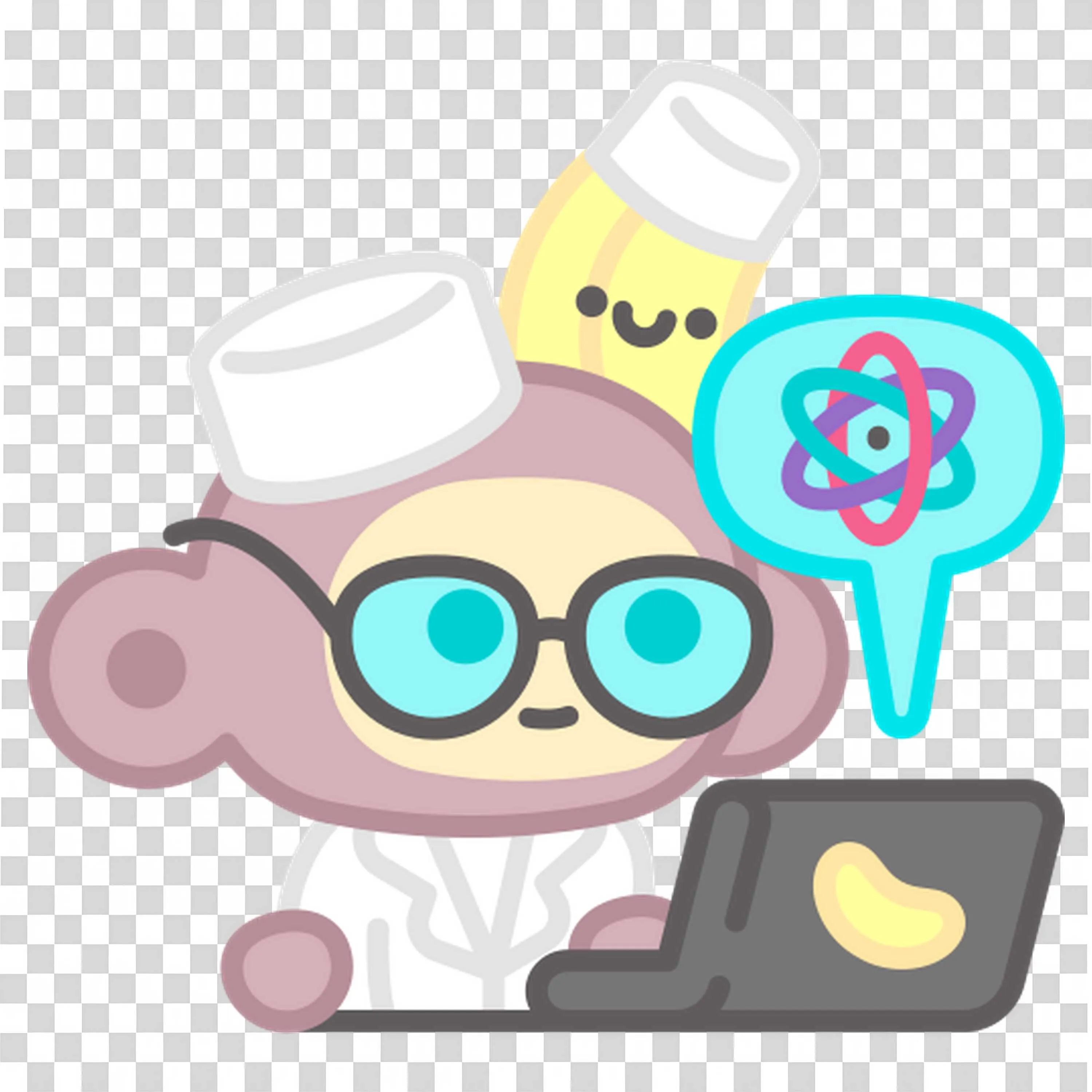 Cute Scientist Monkey with Laptop and Banana Free PNG Image