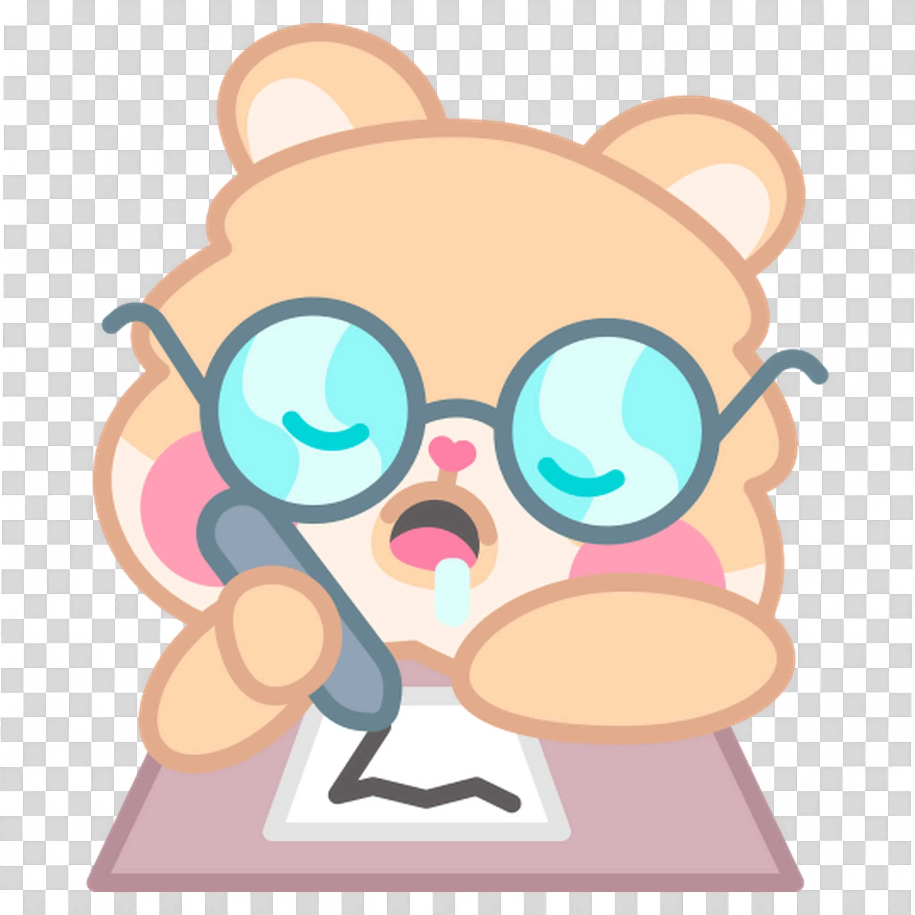Cute Sleepy Bear Wearing Glasses Writing on Paper Free Png