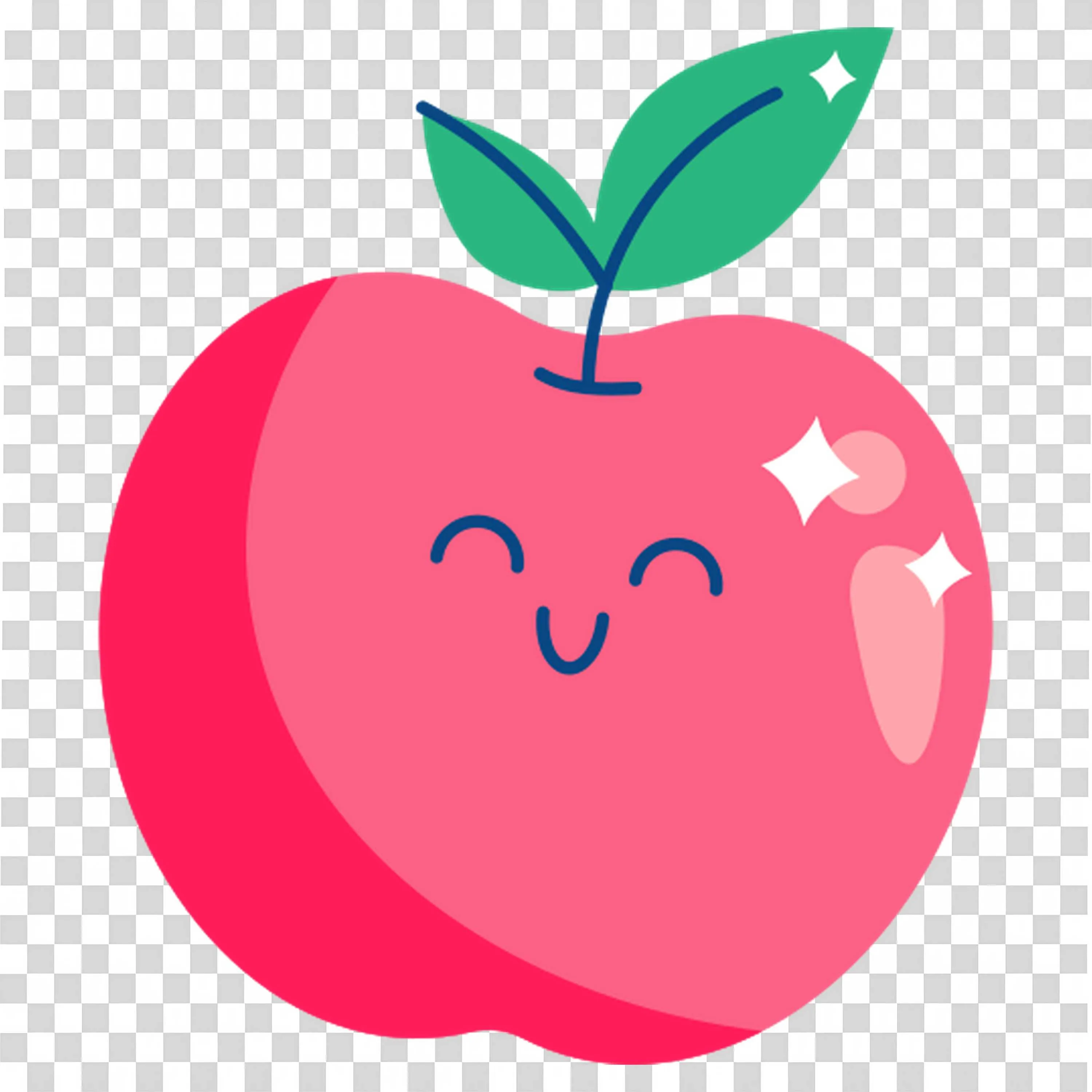 Cute Smiling Red Apple Cartoon with Green Leaf Design Png