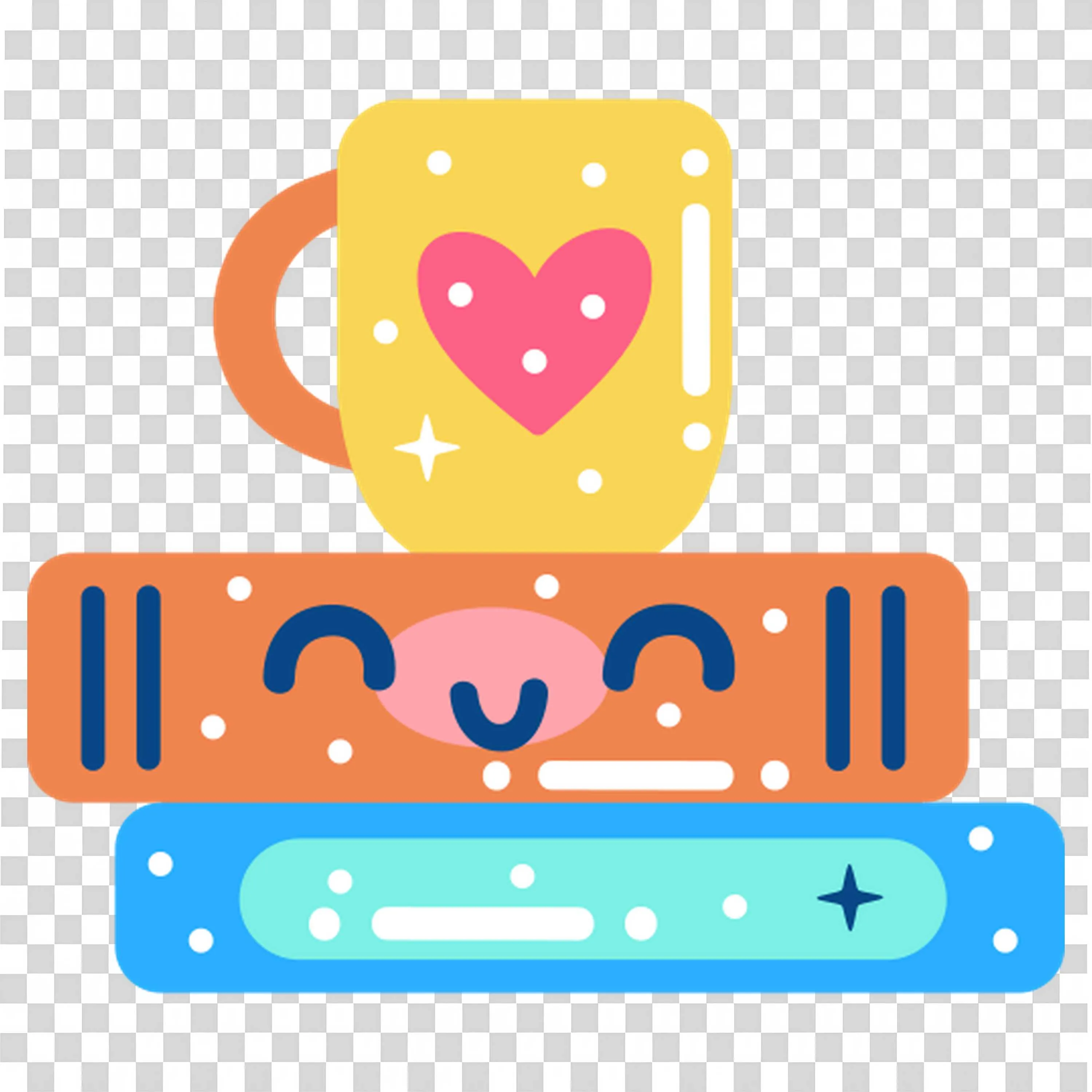 Cute Stack Of Books with Heart Mug in the Above PNG Image