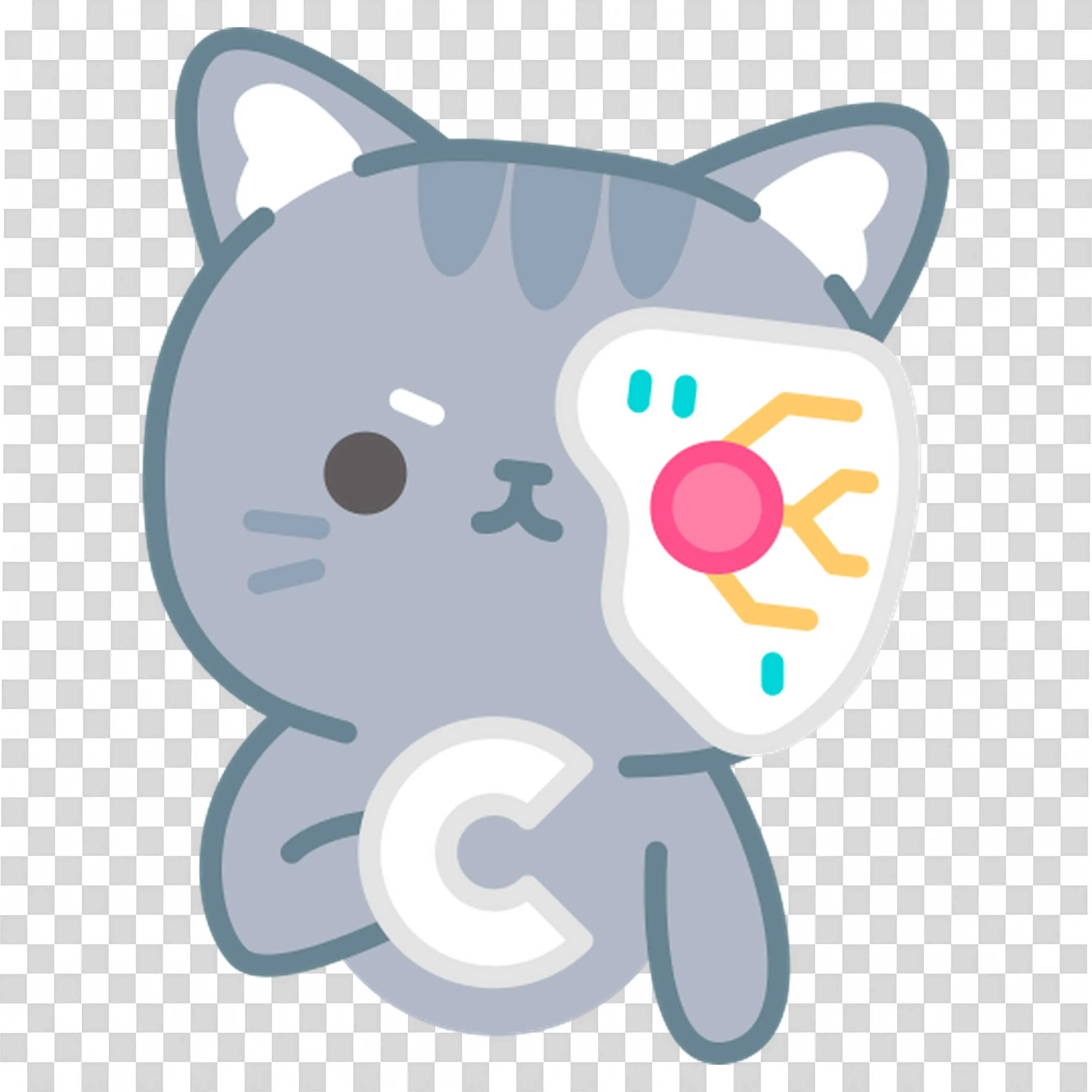 Cyborg Tomomi the Cat Lineal Colour Sticker PNG Download