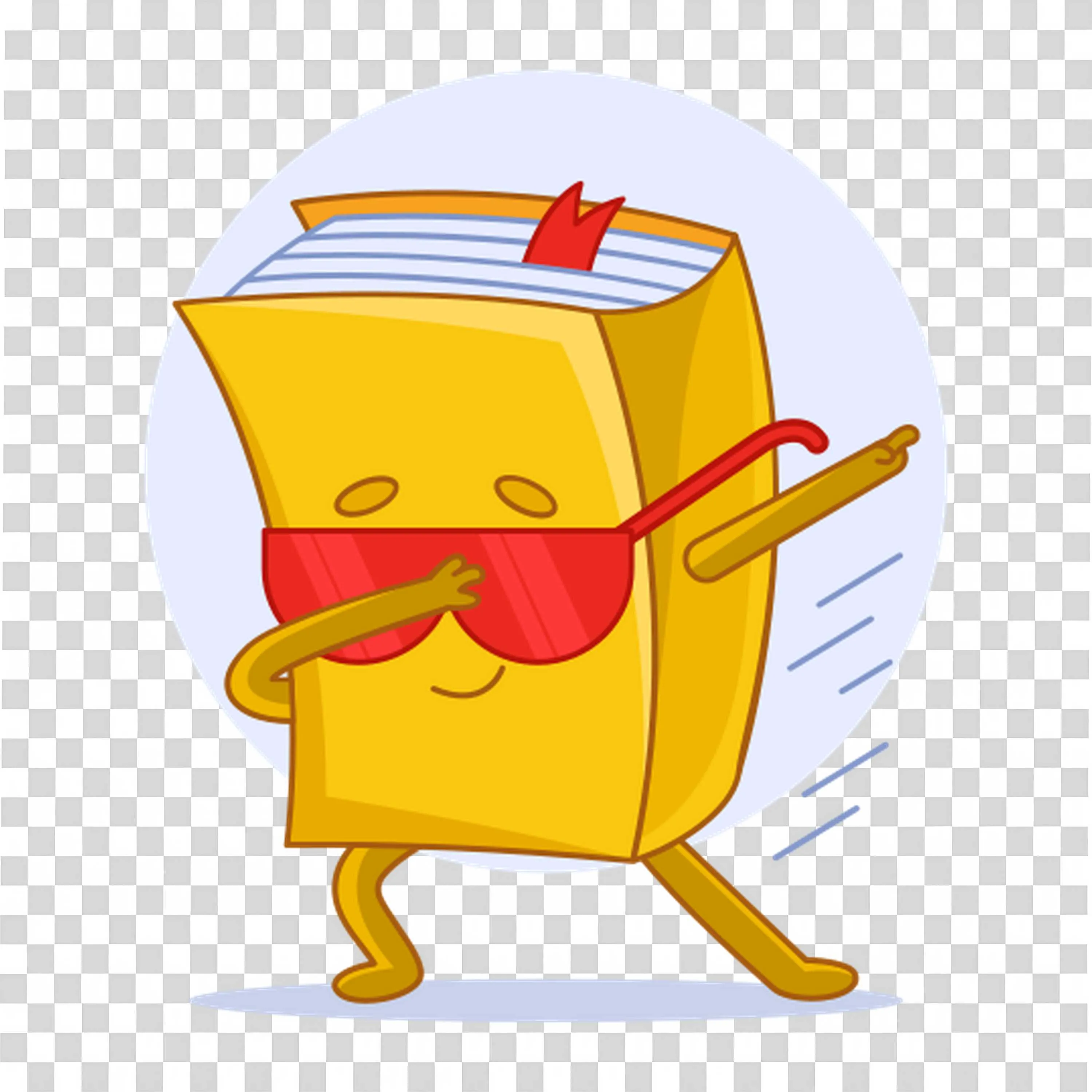 Dancing Yellow Book Cartoon with Red Sunglasses Free Png