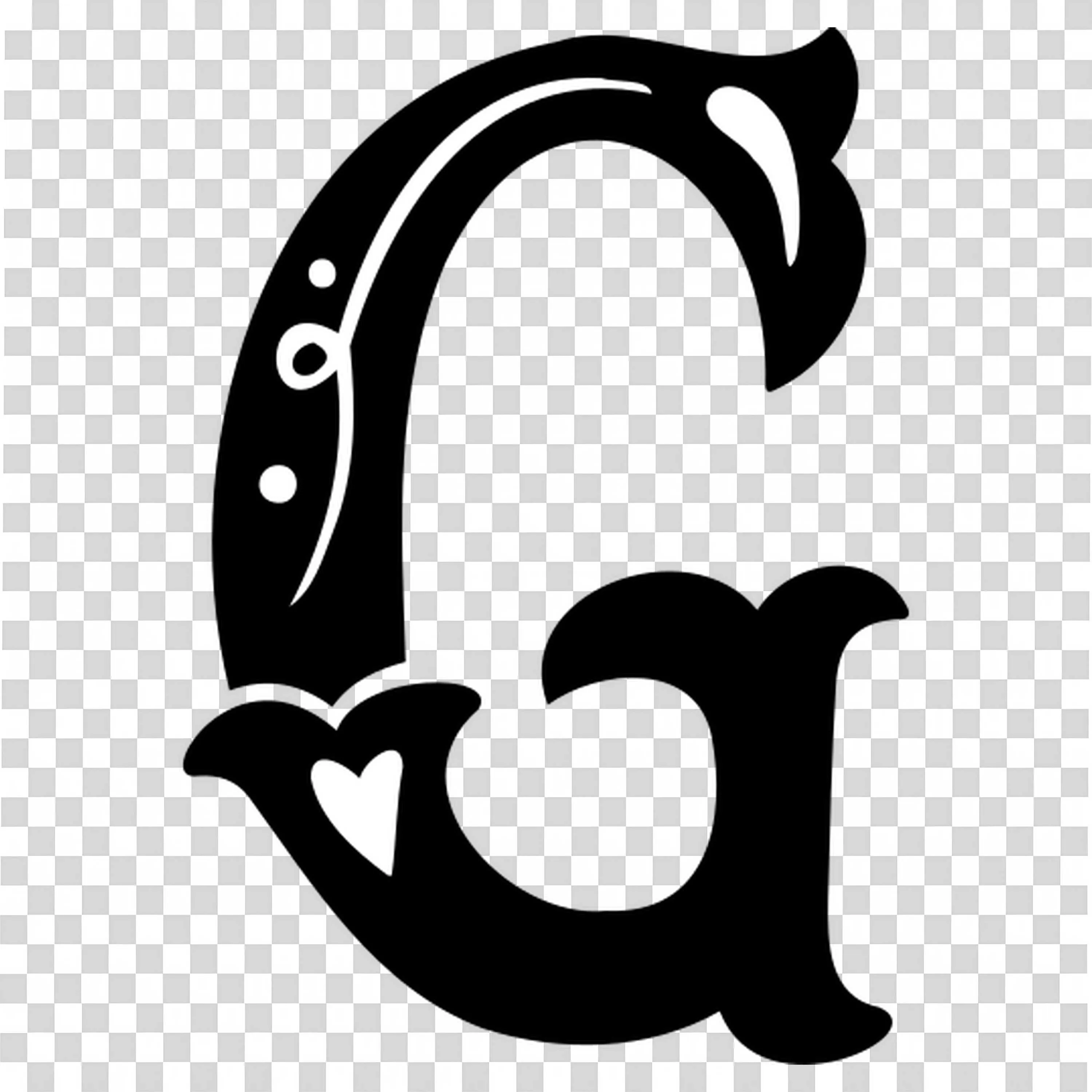 Decorative Black Letter G with Heart Shapes Free PNG Image