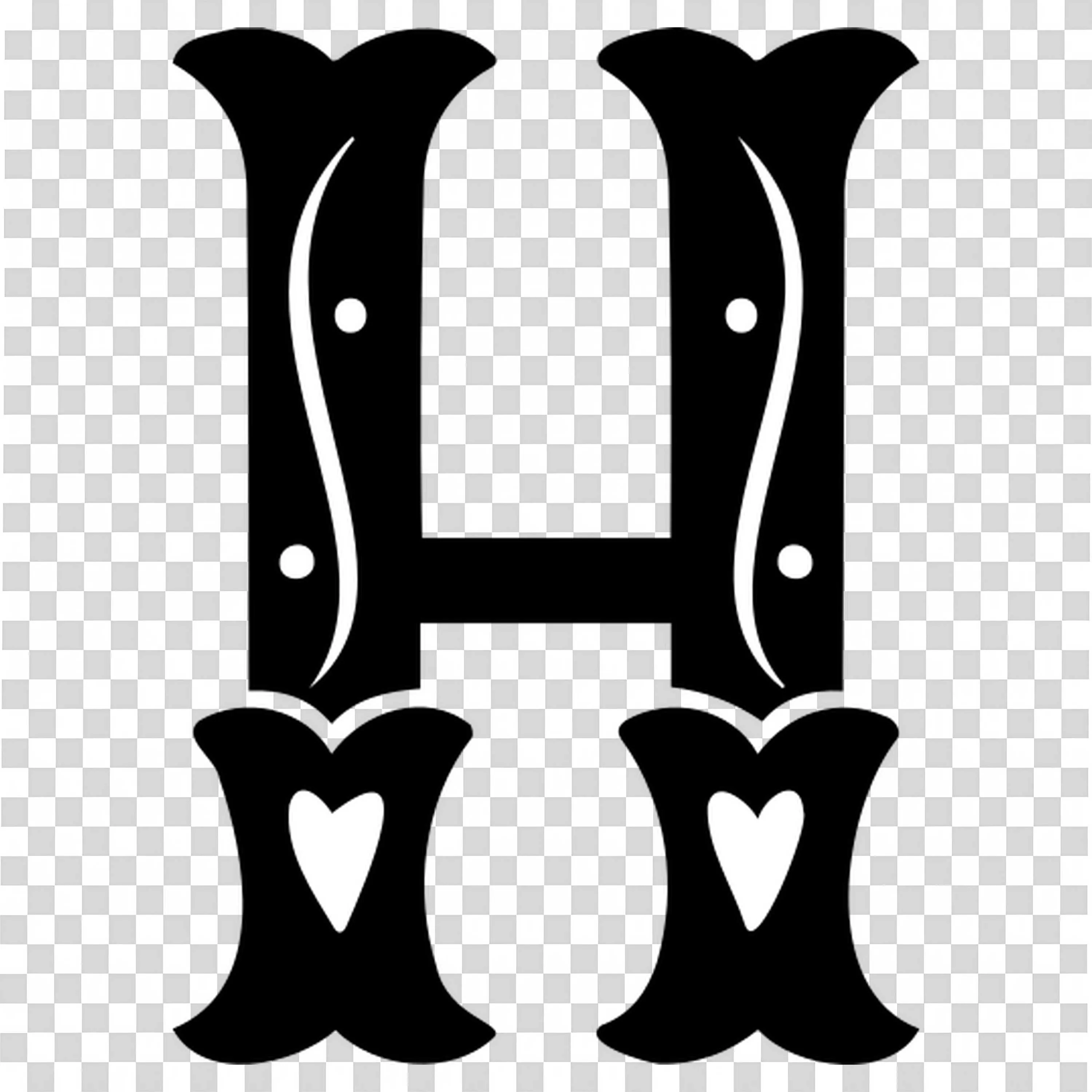 Decorative Black Letter H with Heart Cutout Design Free Png