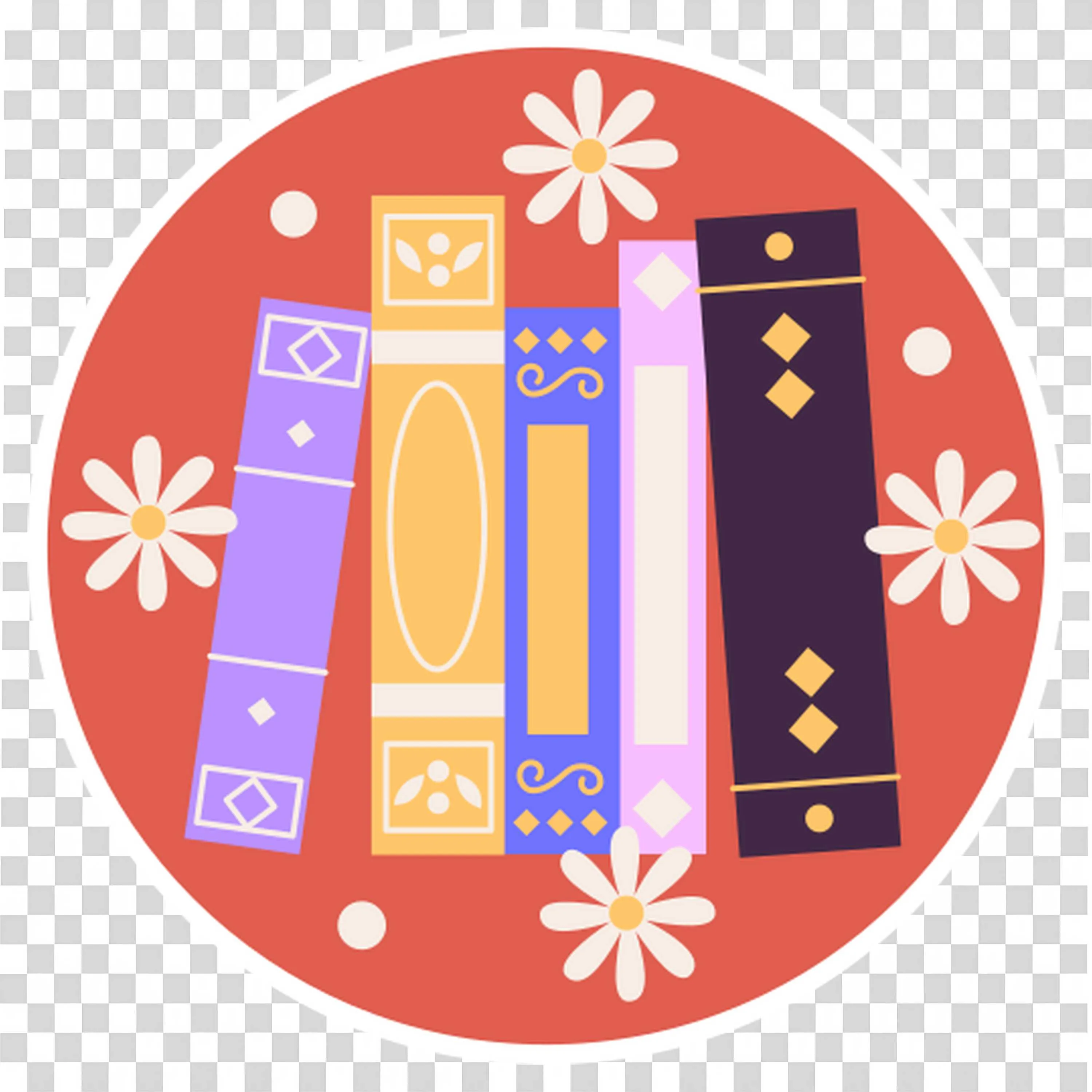 Decorative Bookshelf with Colourful Book Spines PNG Image