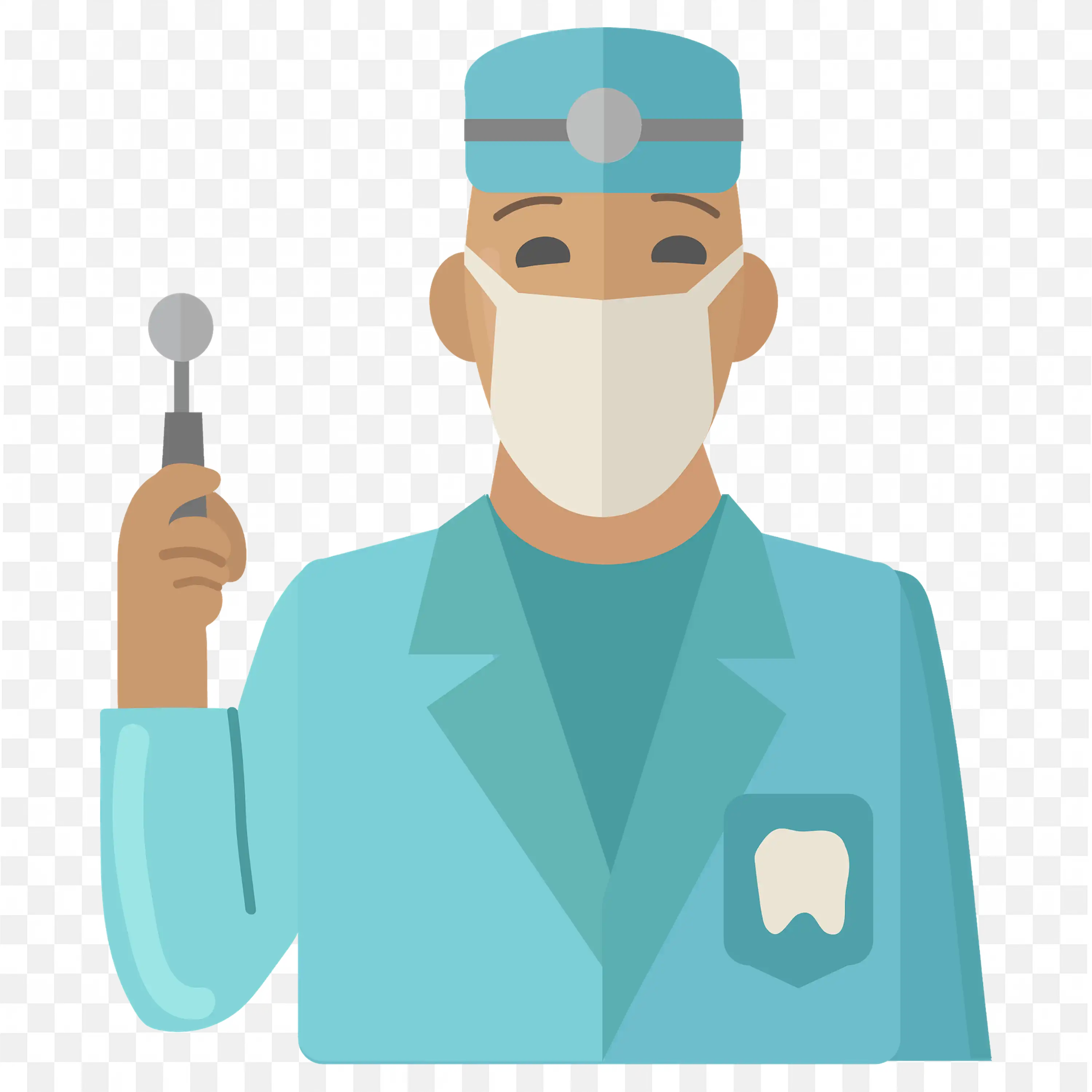 Dentist in Blue Uniform with Mirror Tool PNG Download