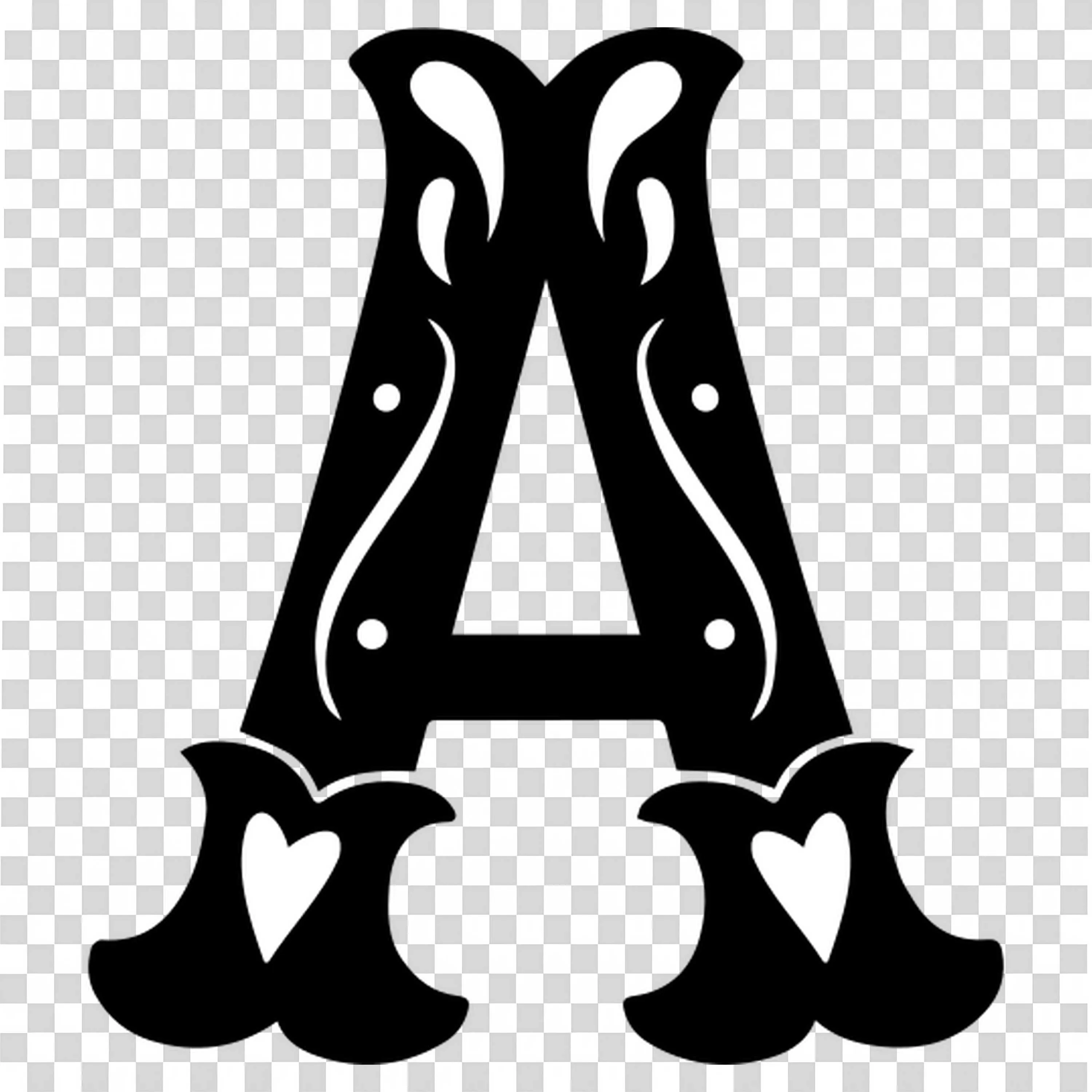 Detailed Letter a with Black and White Decorative Hearts