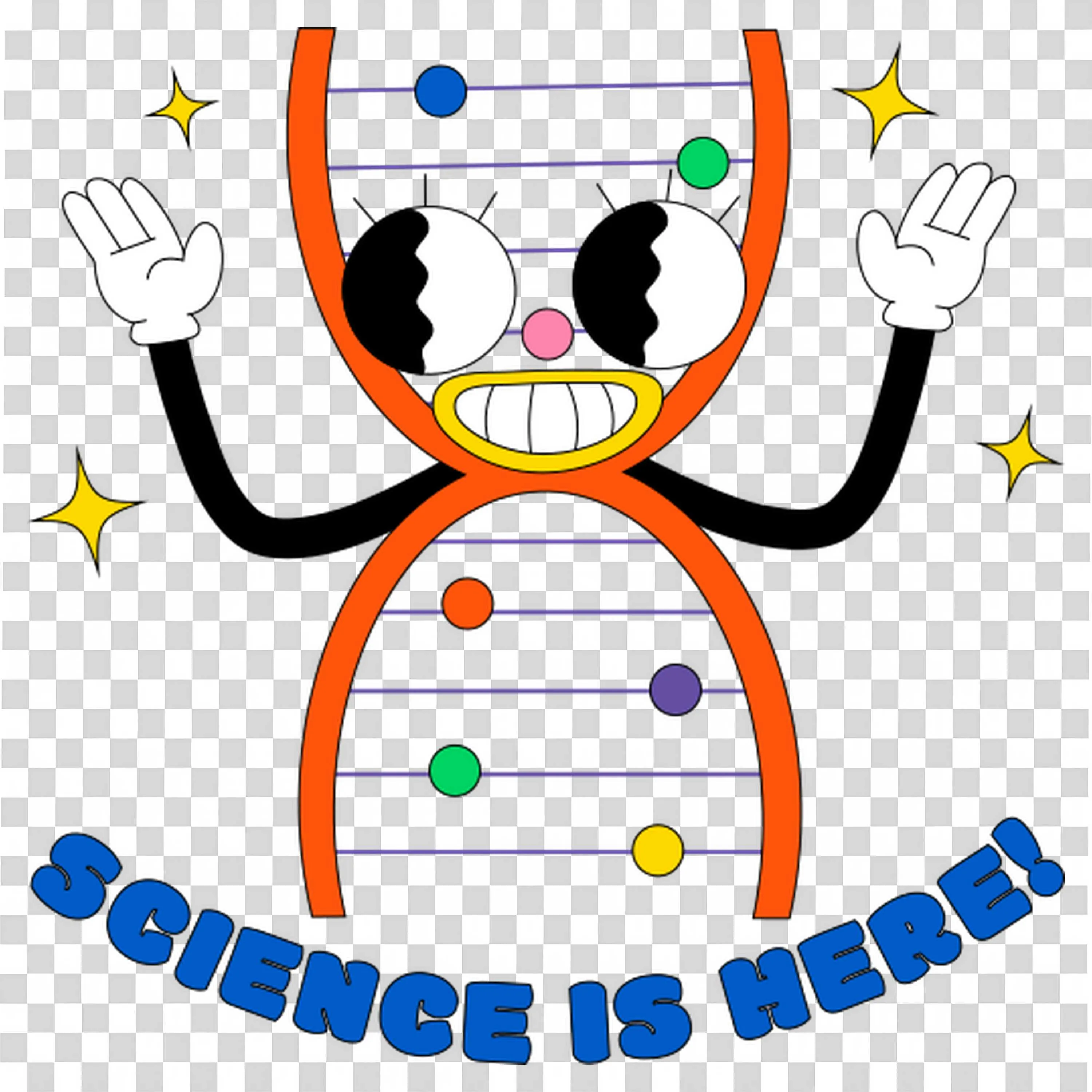 Dna Strand Character Saying Science Is Here with Excitement