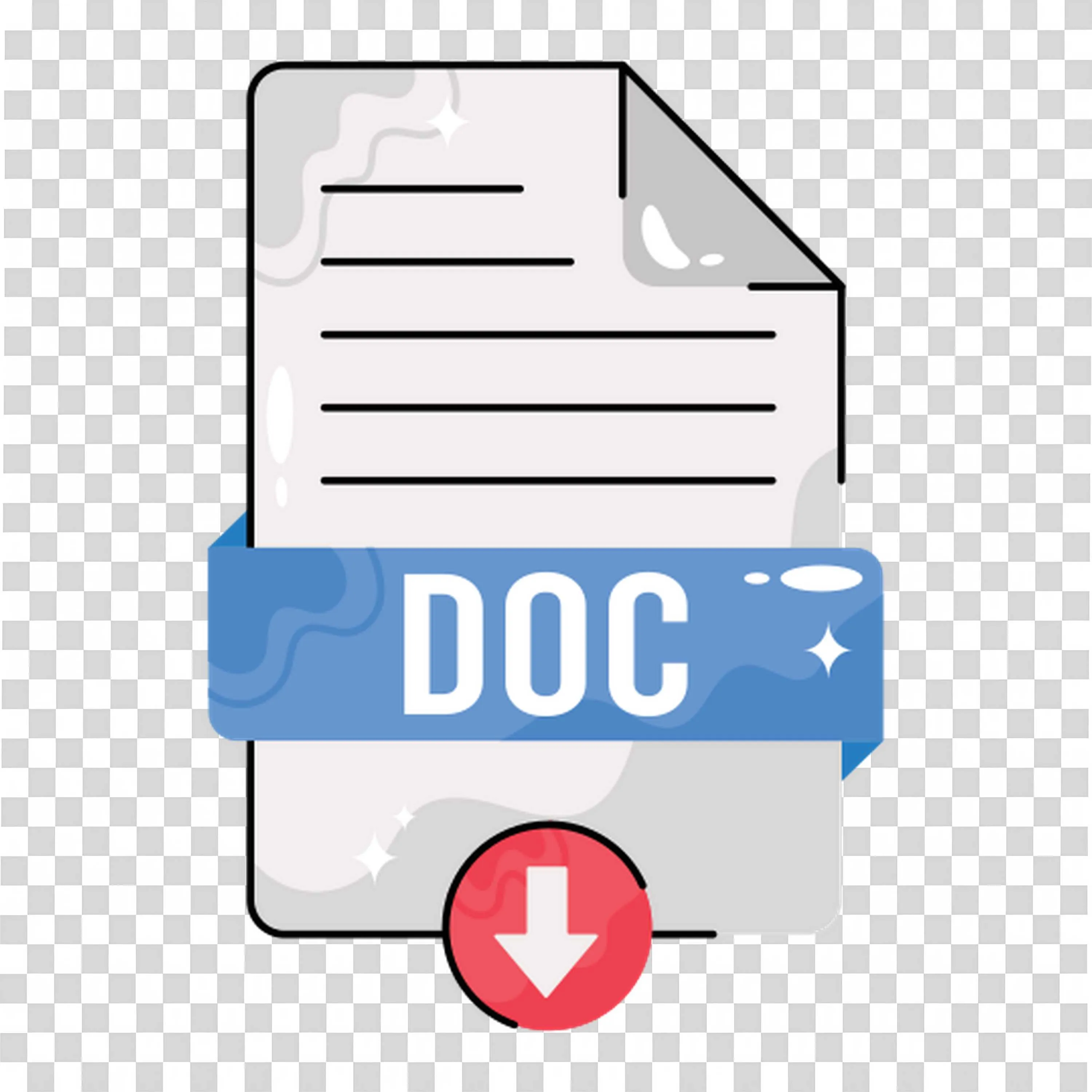 Document File with Doc Label and Download Arrow Free Png