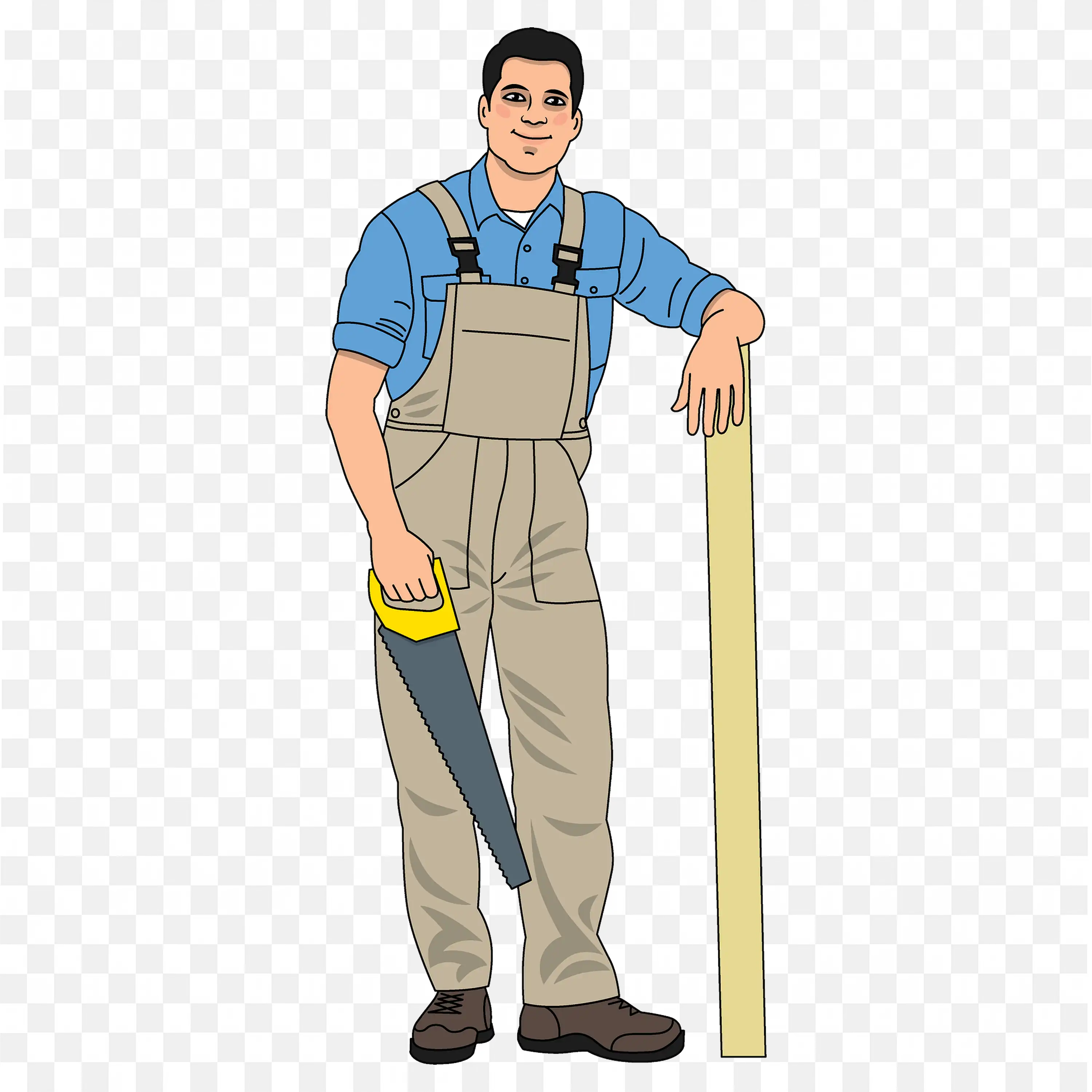 Download the Carpenter Posing with a Handsaw and Wood PNG Free