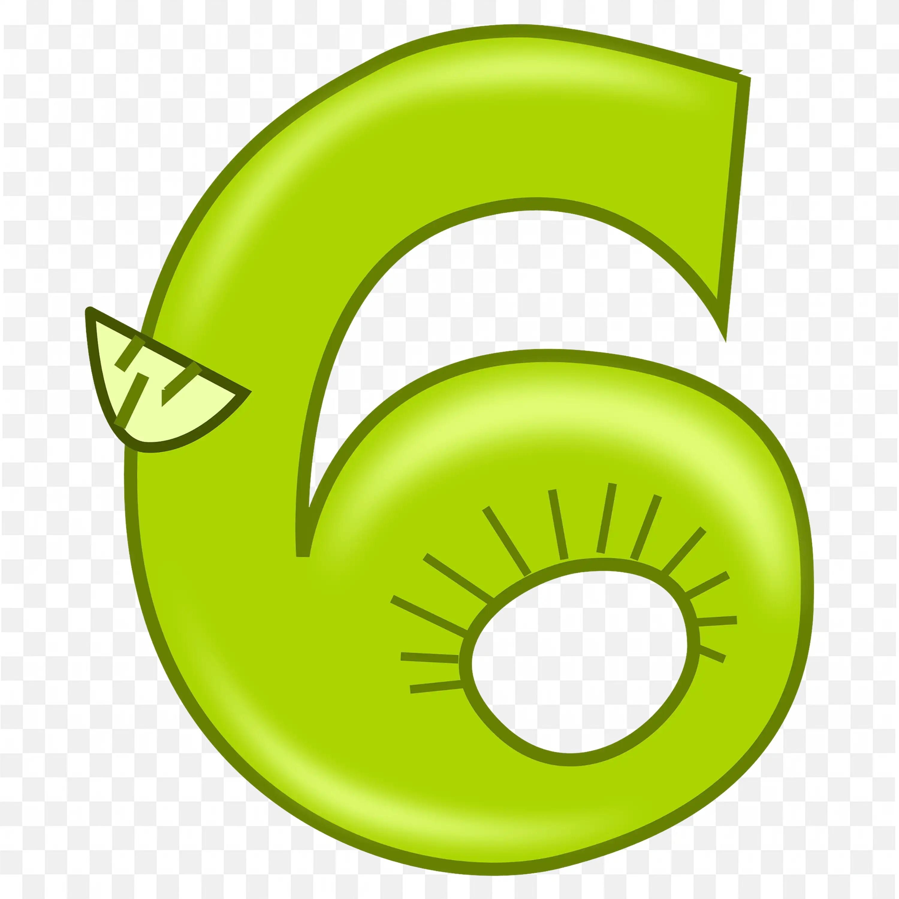 Download Green Number Six Designed like a Kiwi Fruit PNG