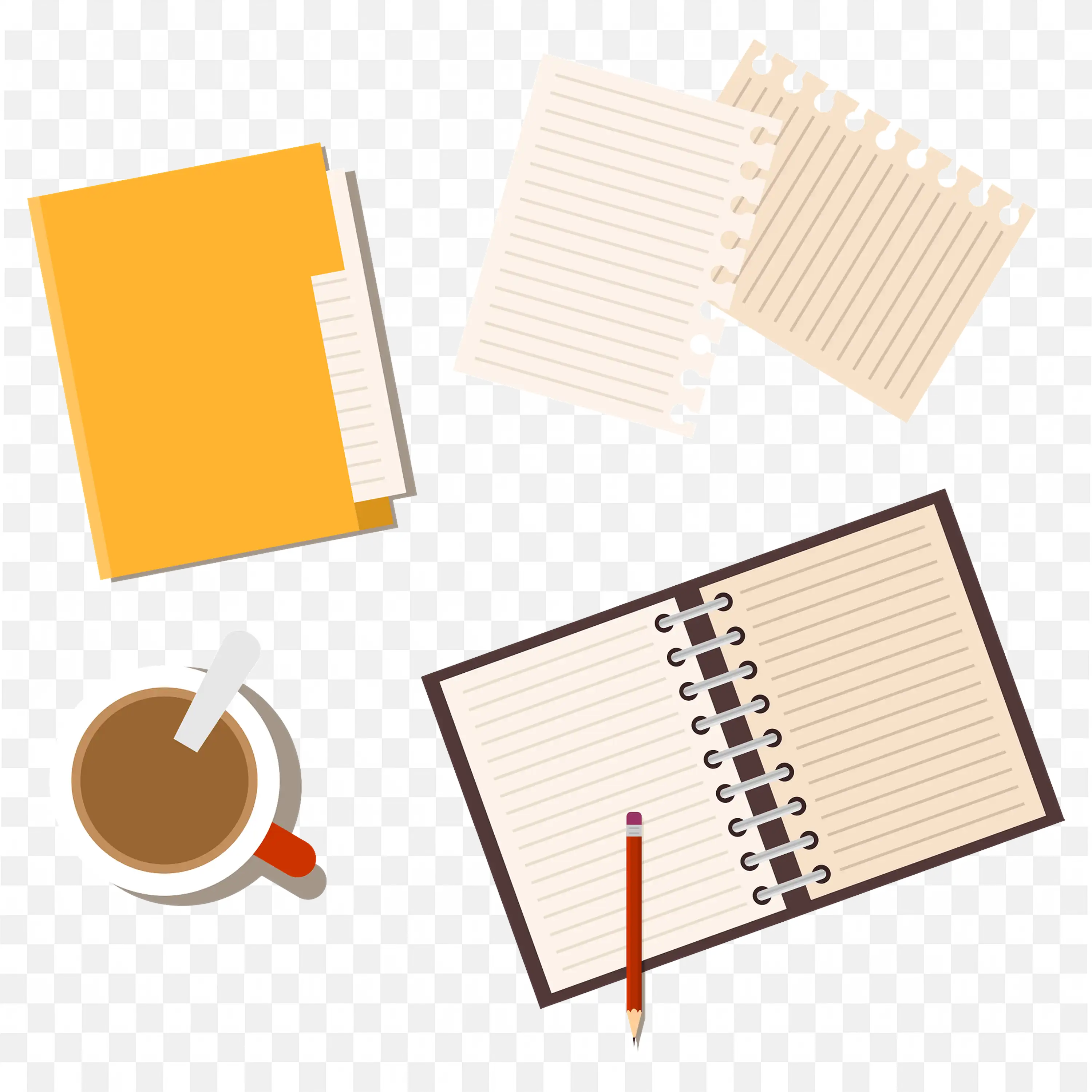 Download PNG of an Open Notebook a Coffee and Lined Papers