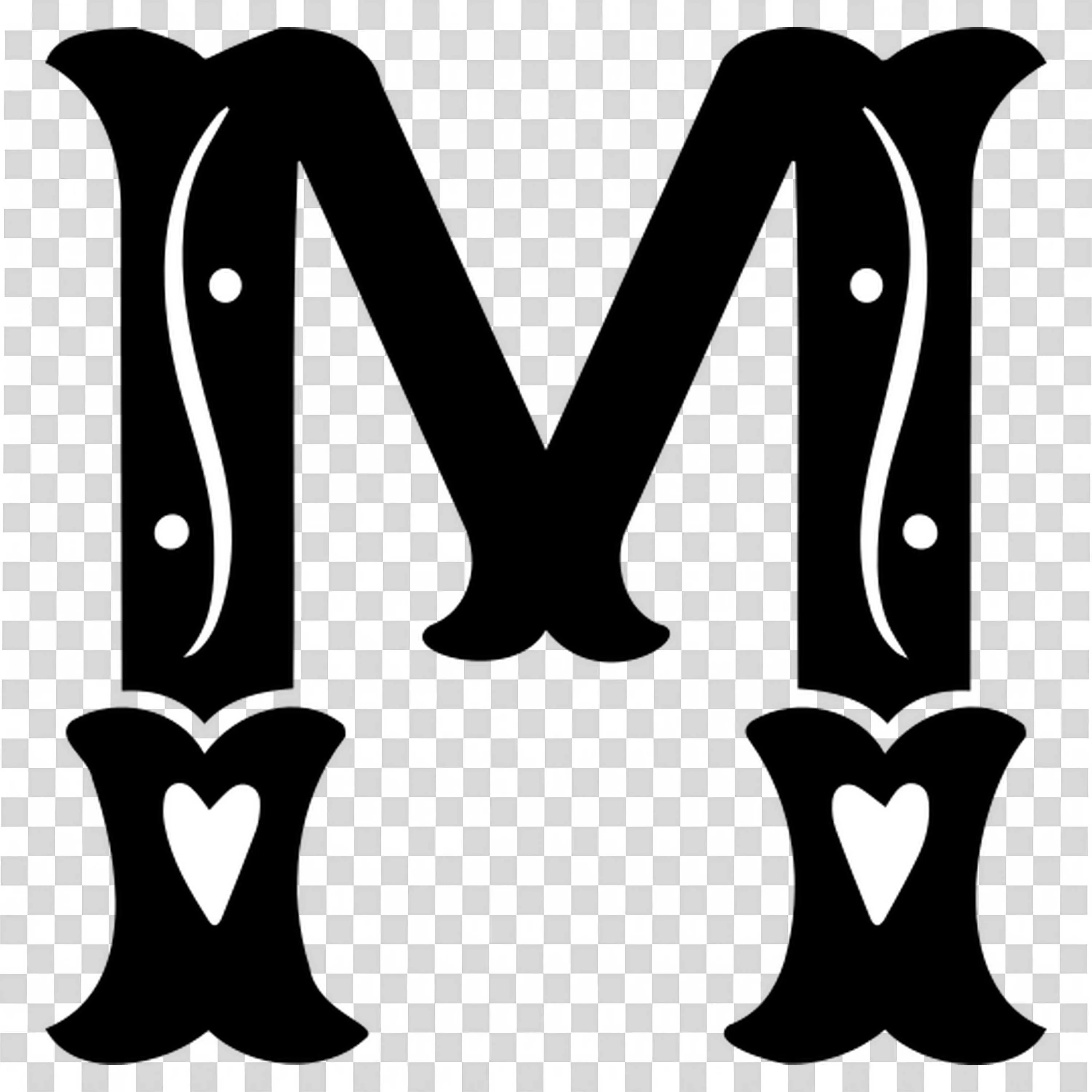 Elegant Bold Black Letter M with Artistic Design PNG Image